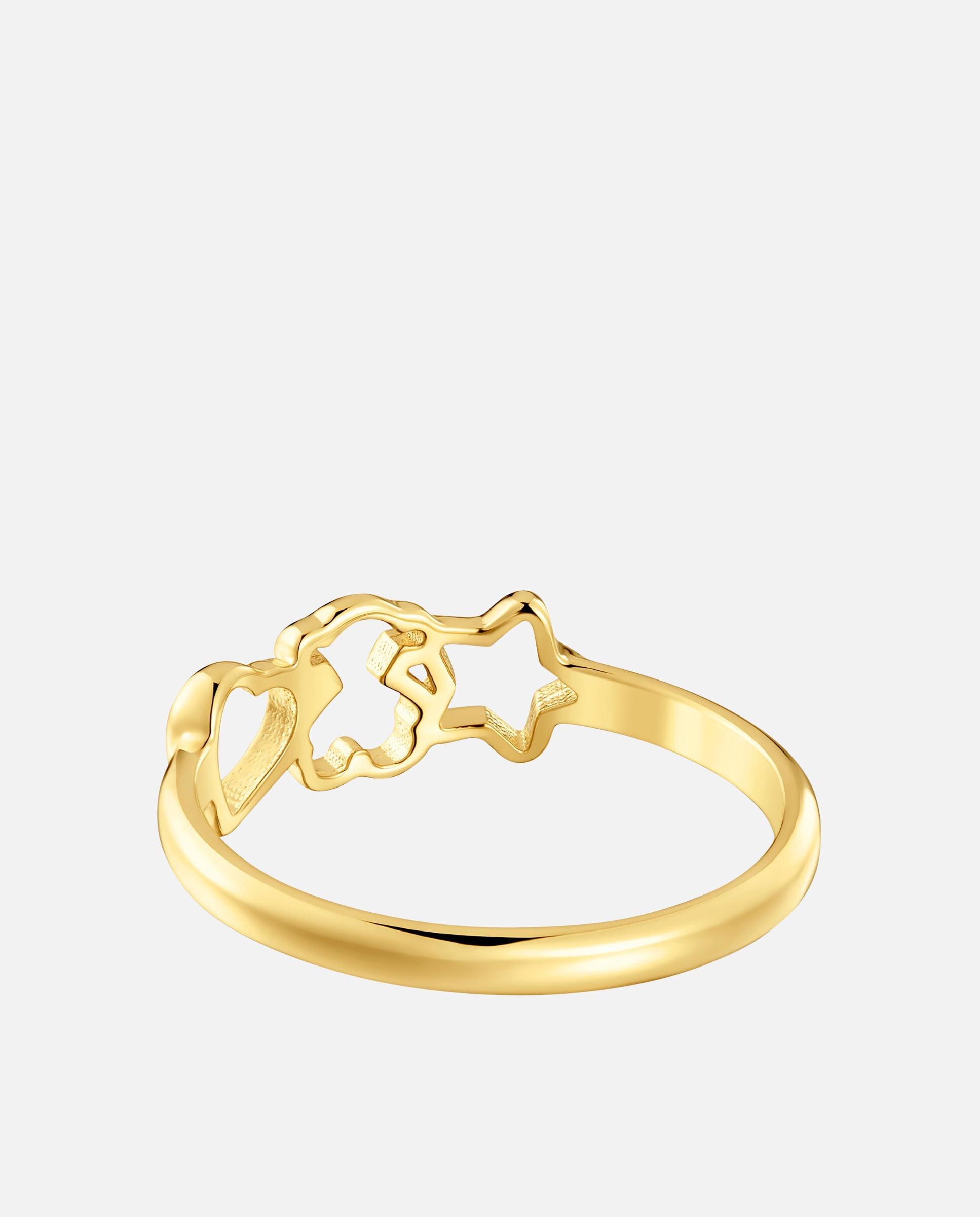 Anel com Motivos de Prata Estrela Coração e Urso Banhado em Ouro 18 Kt Sobre Prata Dourado-3