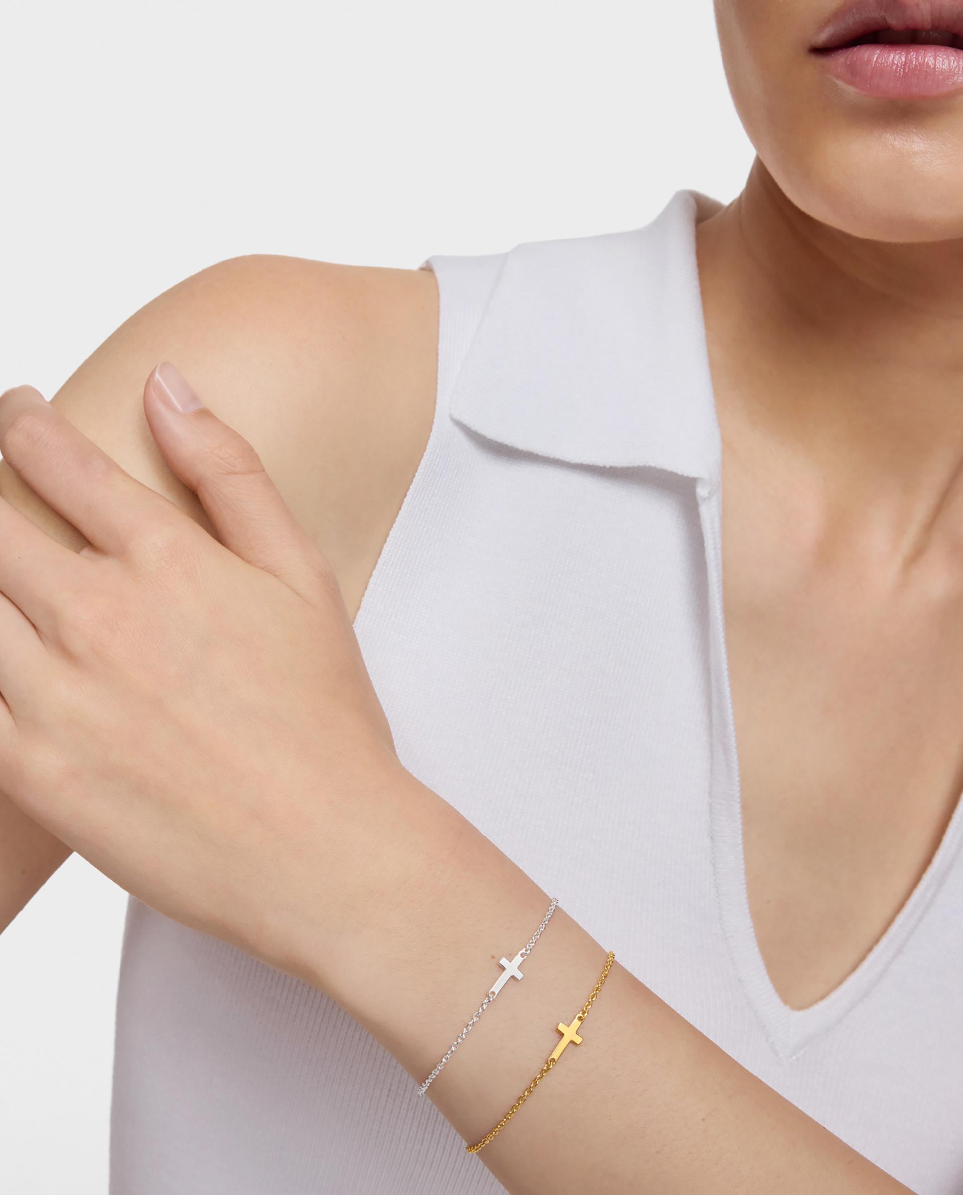 Pulseira de Corrente com Motivos Cruz de Prata Prateado-5