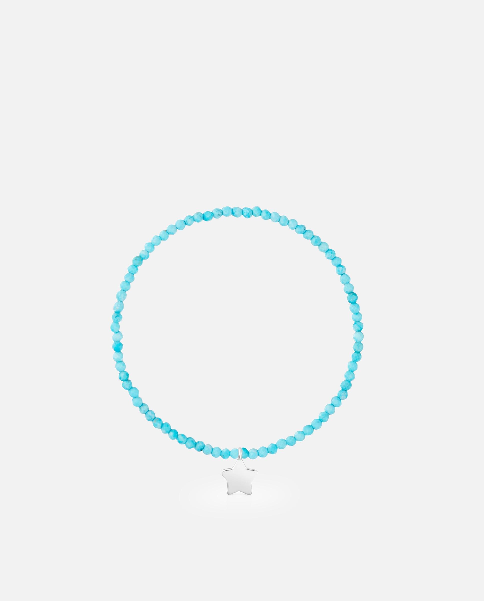 Pulseira com Charms Motivos Elástica com Magnesia Azul e Estrela de Prata Azul-turquesa-2