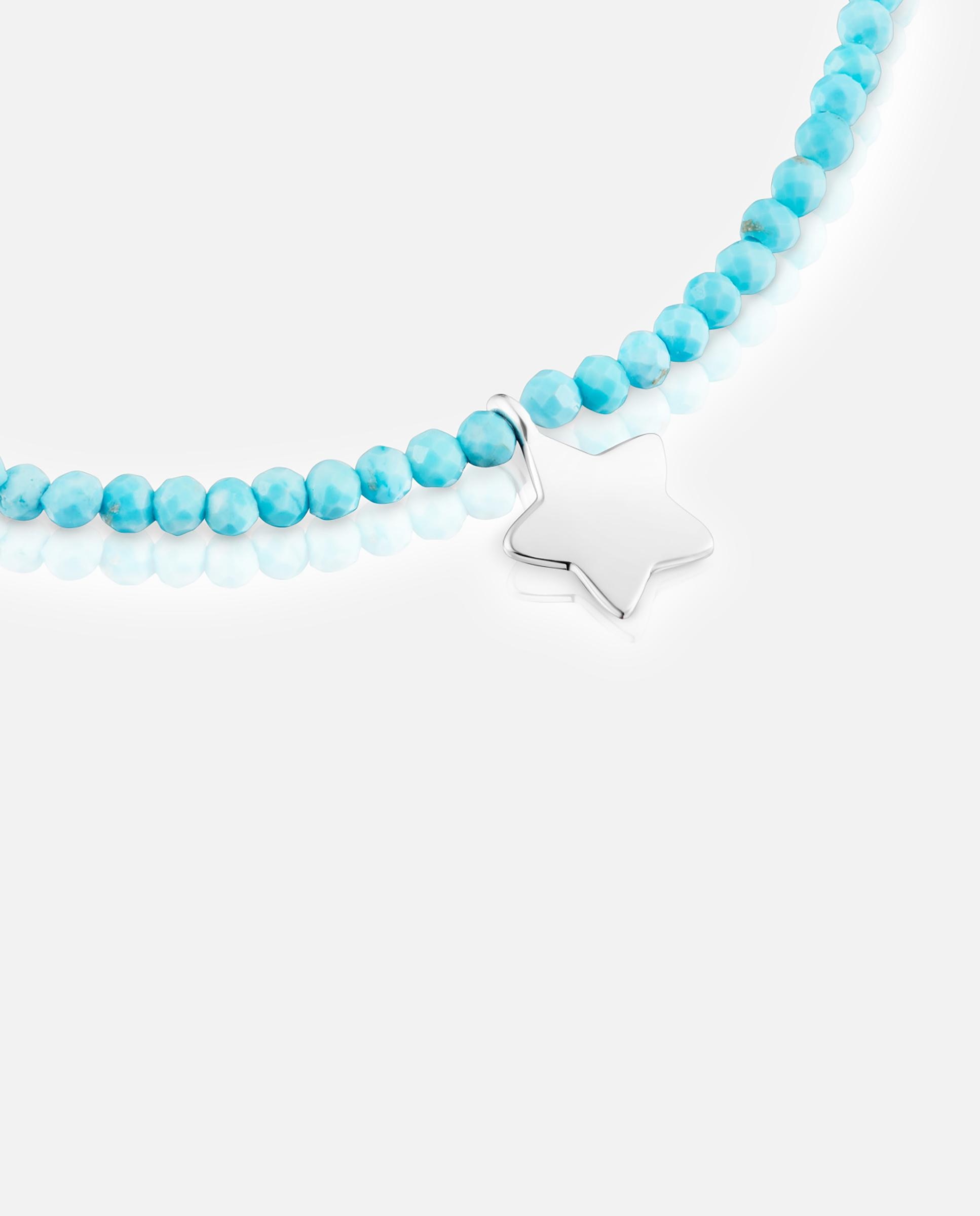 Pulseira com Charms Motivos Elástica com Magnesia Azul e Estrela de Prata Azul-turquesa-3