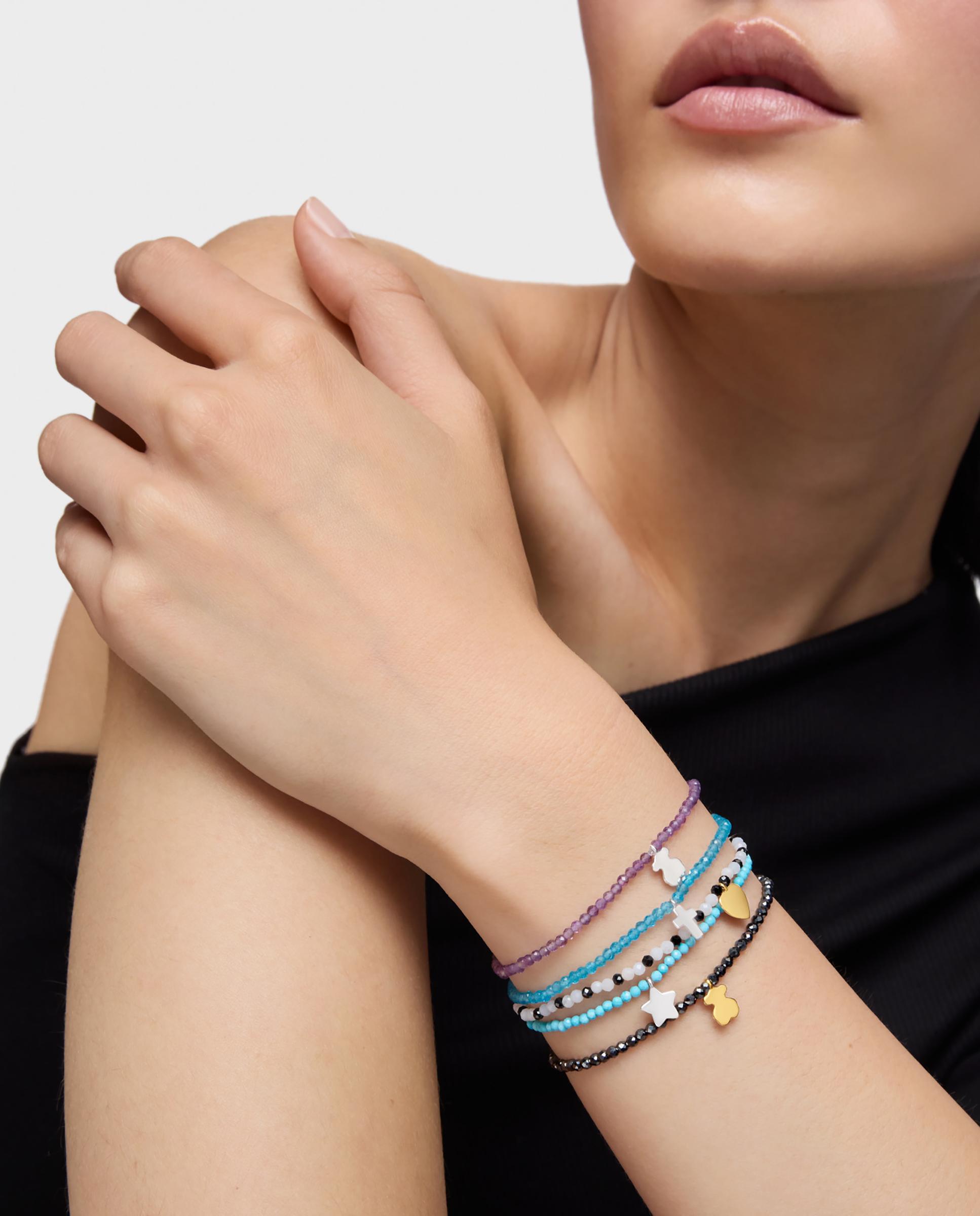 Pulseira com Charms Motivos Elástica com Magnesia Azul e Estrela de Prata Azul-turquesa-5