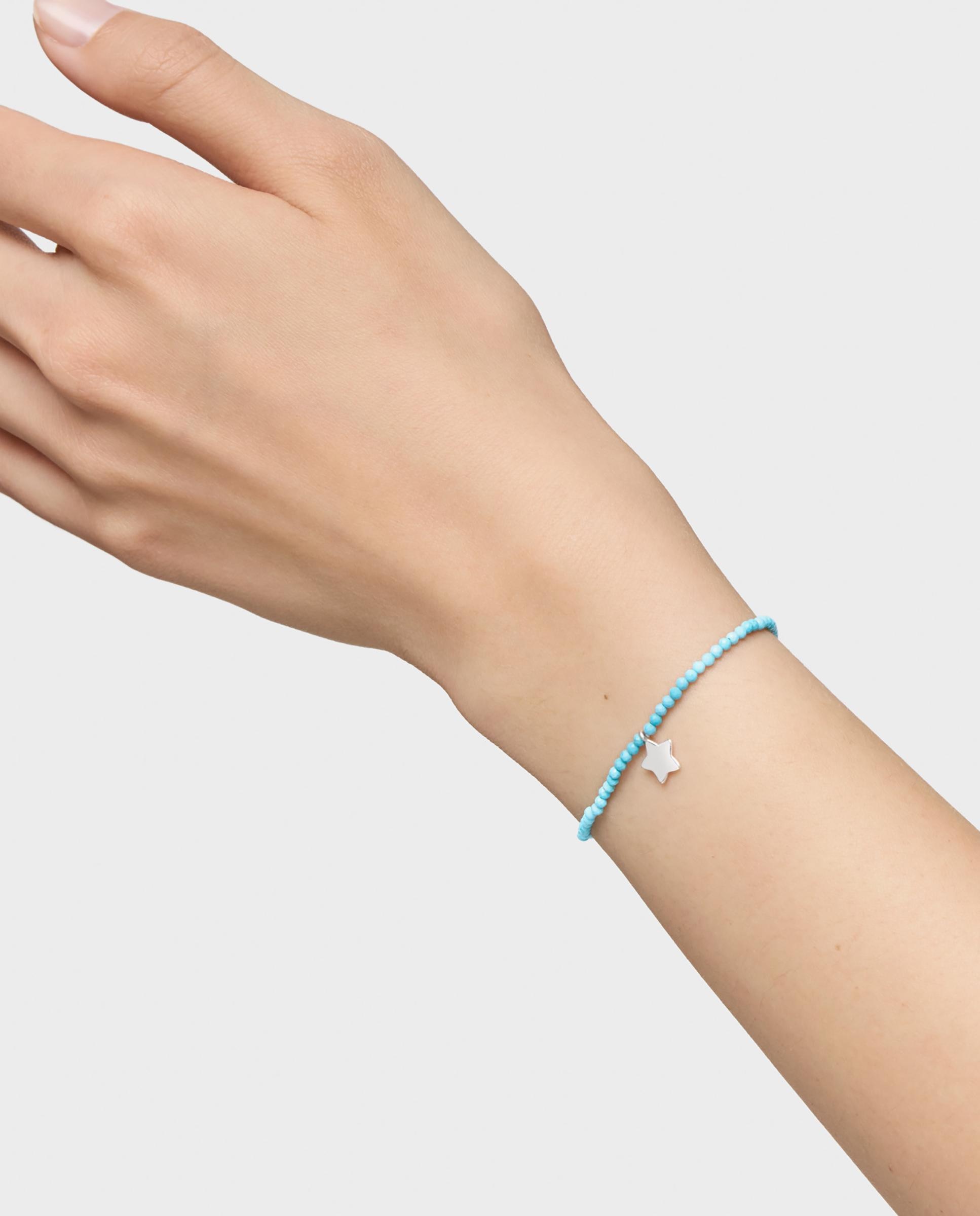 Pulseira com Charms Motivos Elástica com Magnesia Azul e Estrela de Prata Azul-turquesa-6