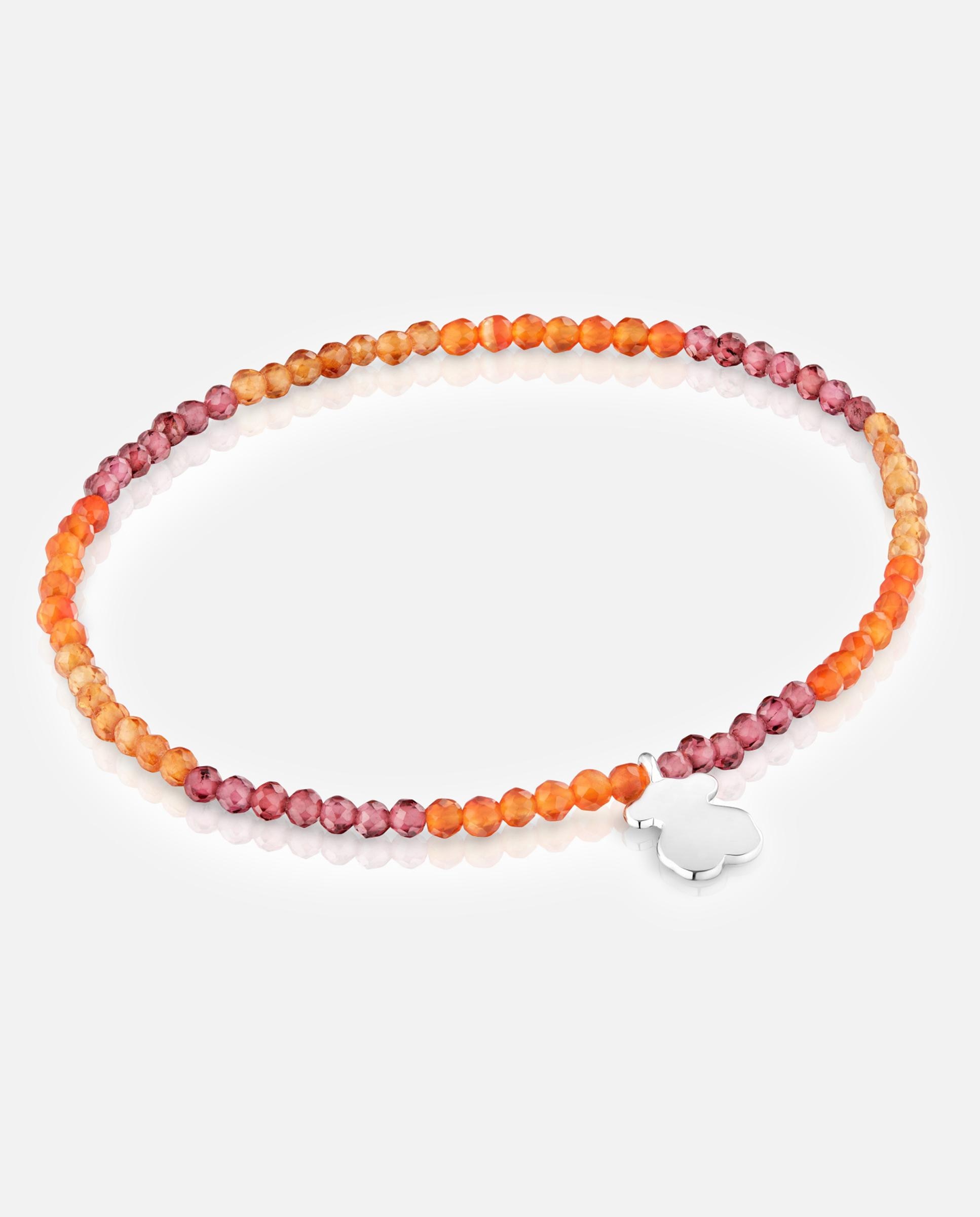 Imagem 0 de Pulseira com Charms Motivos Elástica com Gemas Laranja e Urso de Prata