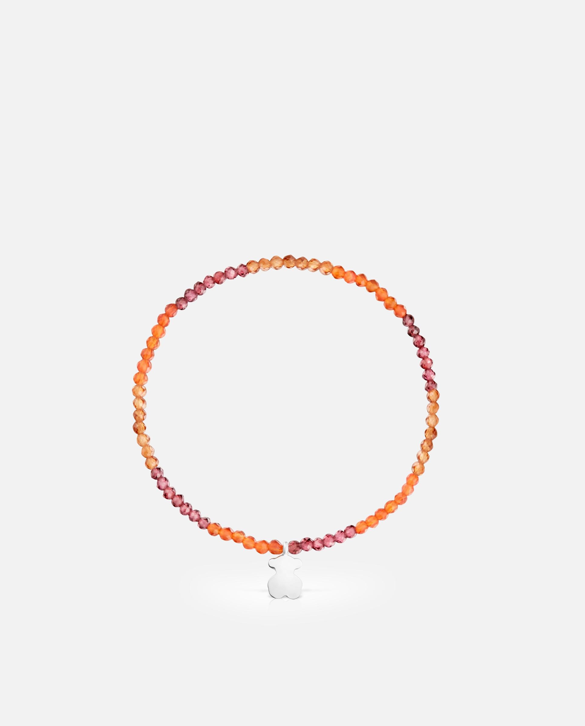 Pulseira com Charms Motivos Elástica com Pedras Laranja e Urso de Prata Laranja-2