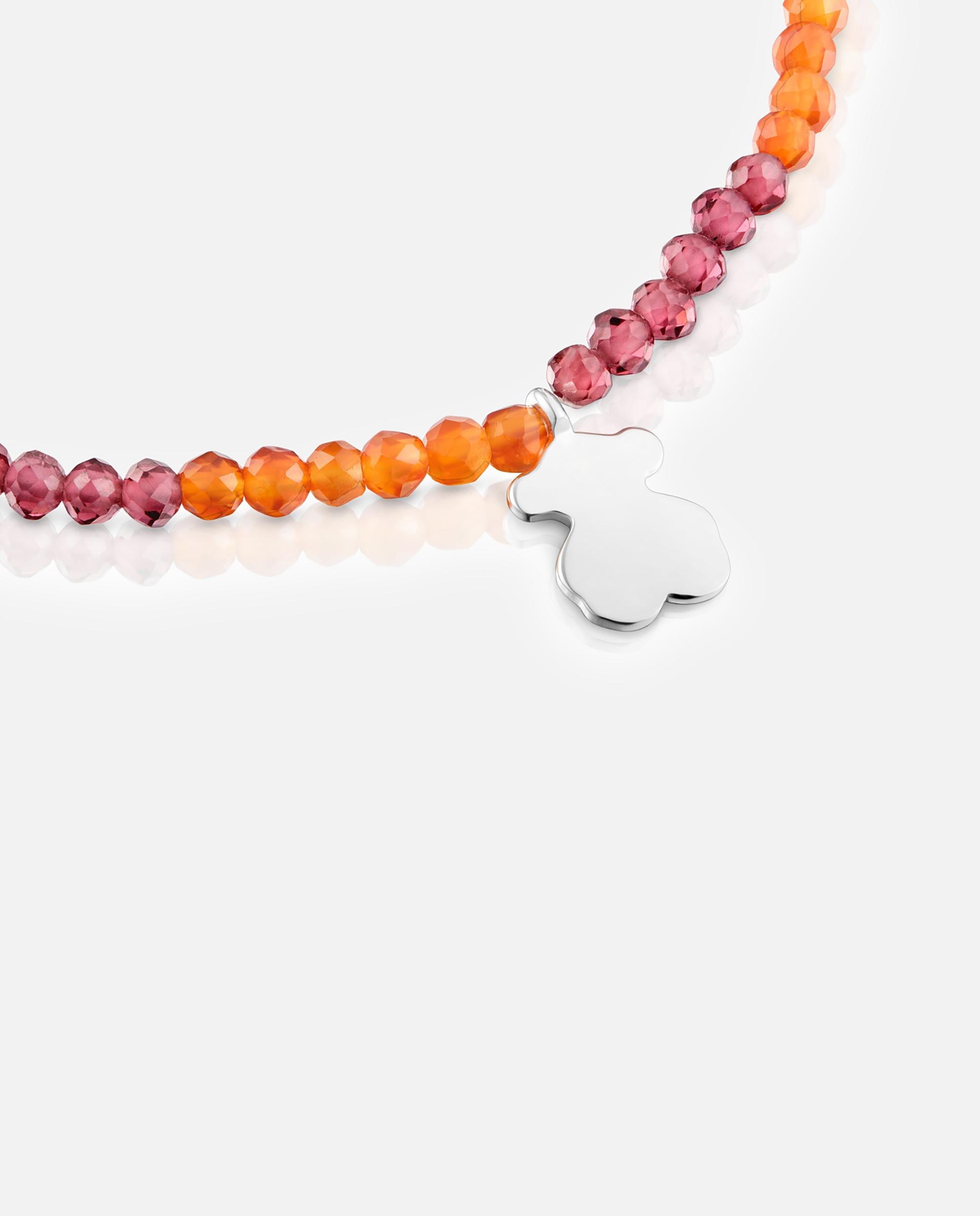 Pulseira com Charms Motivos Elástica com Pedras Laranja e Urso de Prata Laranja-3