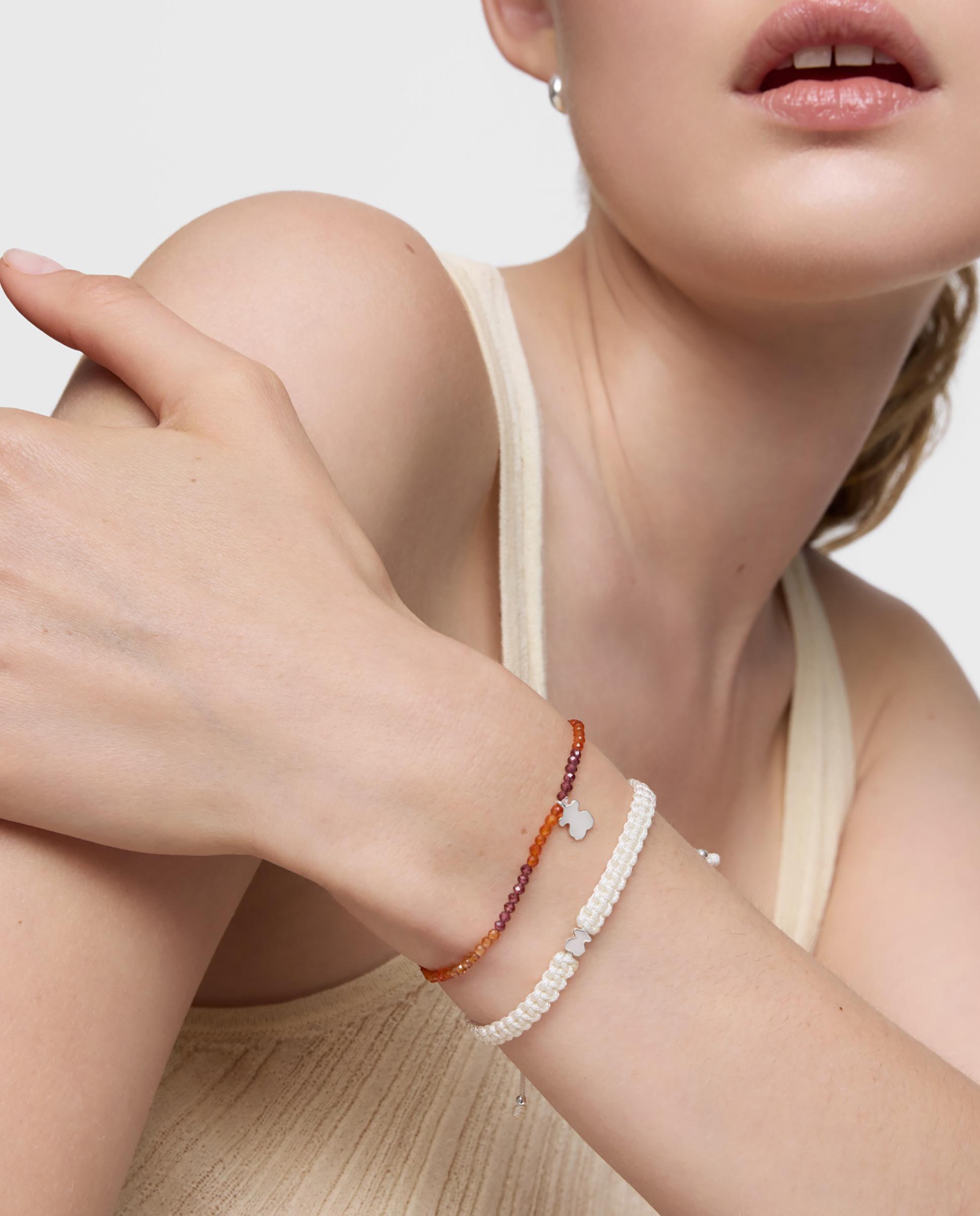 Pulseira com Charms Motivos Elástica com Pedras Laranja e Urso de Prata Laranja-5