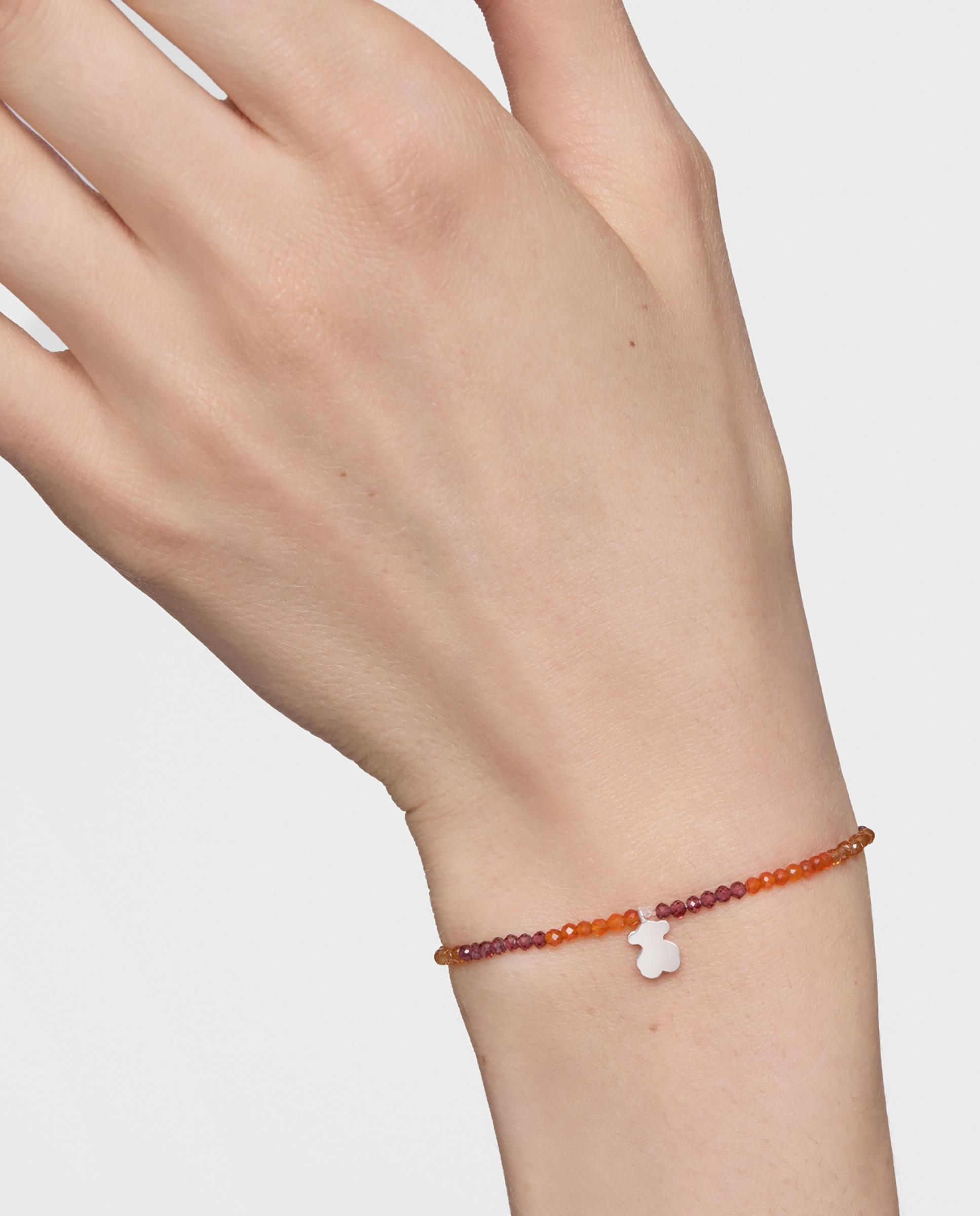Pulseira com Charms Motivos Elástica com Pedras Laranja e Urso de Prata Laranja-6