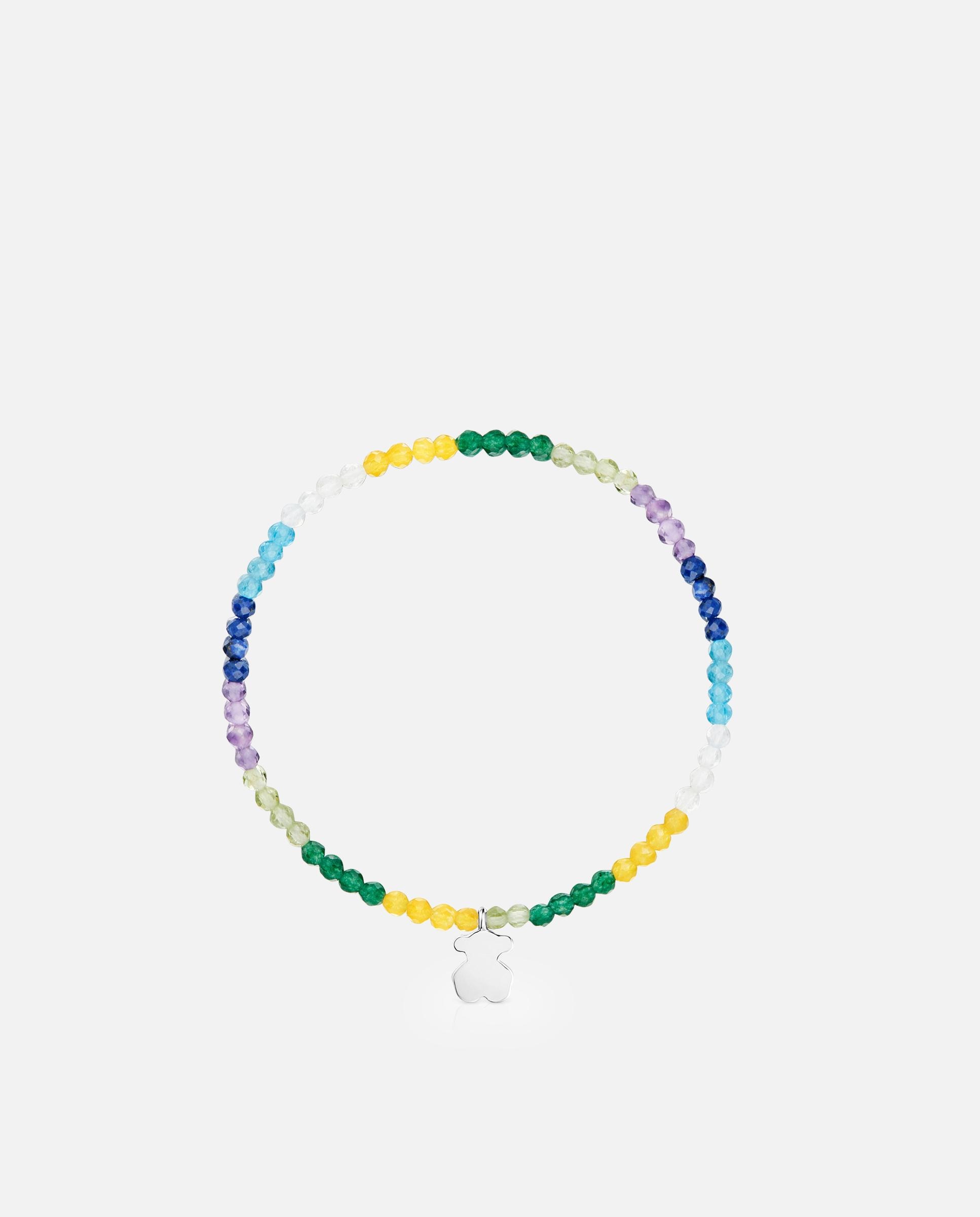 Pulseira com Charms Motivos Elástica com Gemas e Urso de Prata Multicolor-2