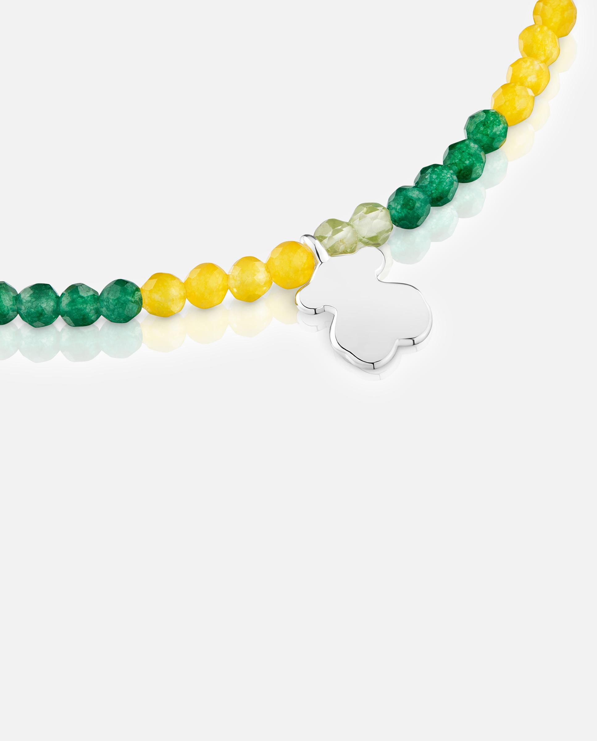 Pulseira com Charms Motivos Elástica com Gemas e Urso de Prata Multicolor-3