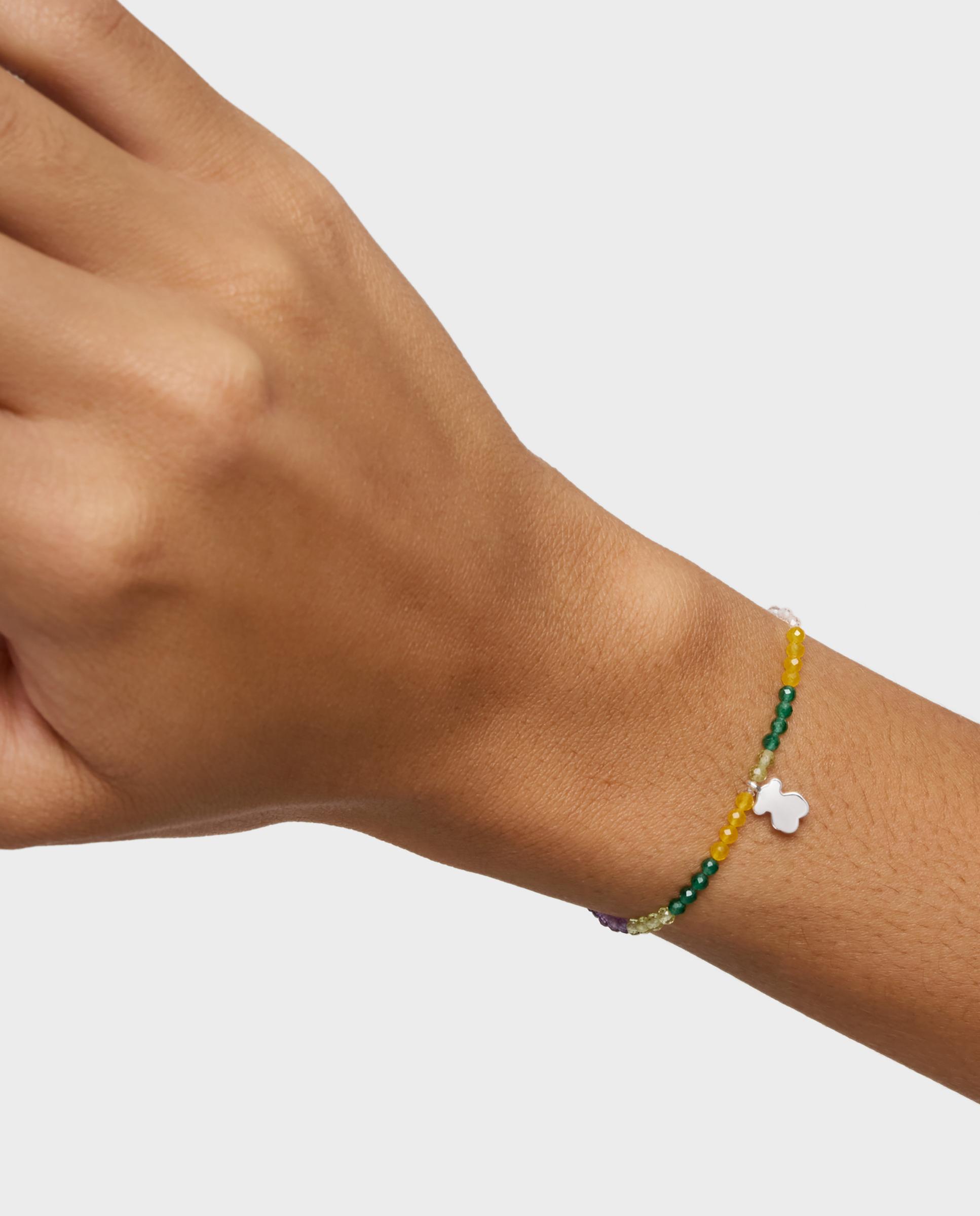 Pulseira com Charms Motivos Elástica com Gemas e Urso de Prata Multicolor-6