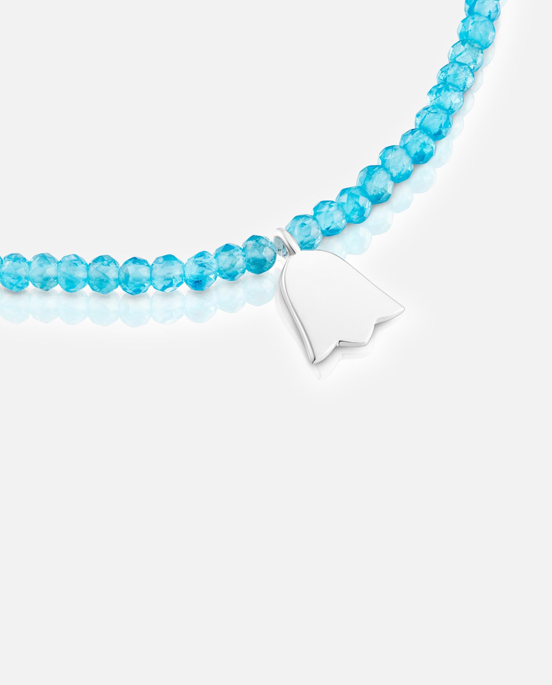 Pulseira com Charms Motivos Elástica com Apatito Neón e Tulipa de Prata Azul-turquesa-3