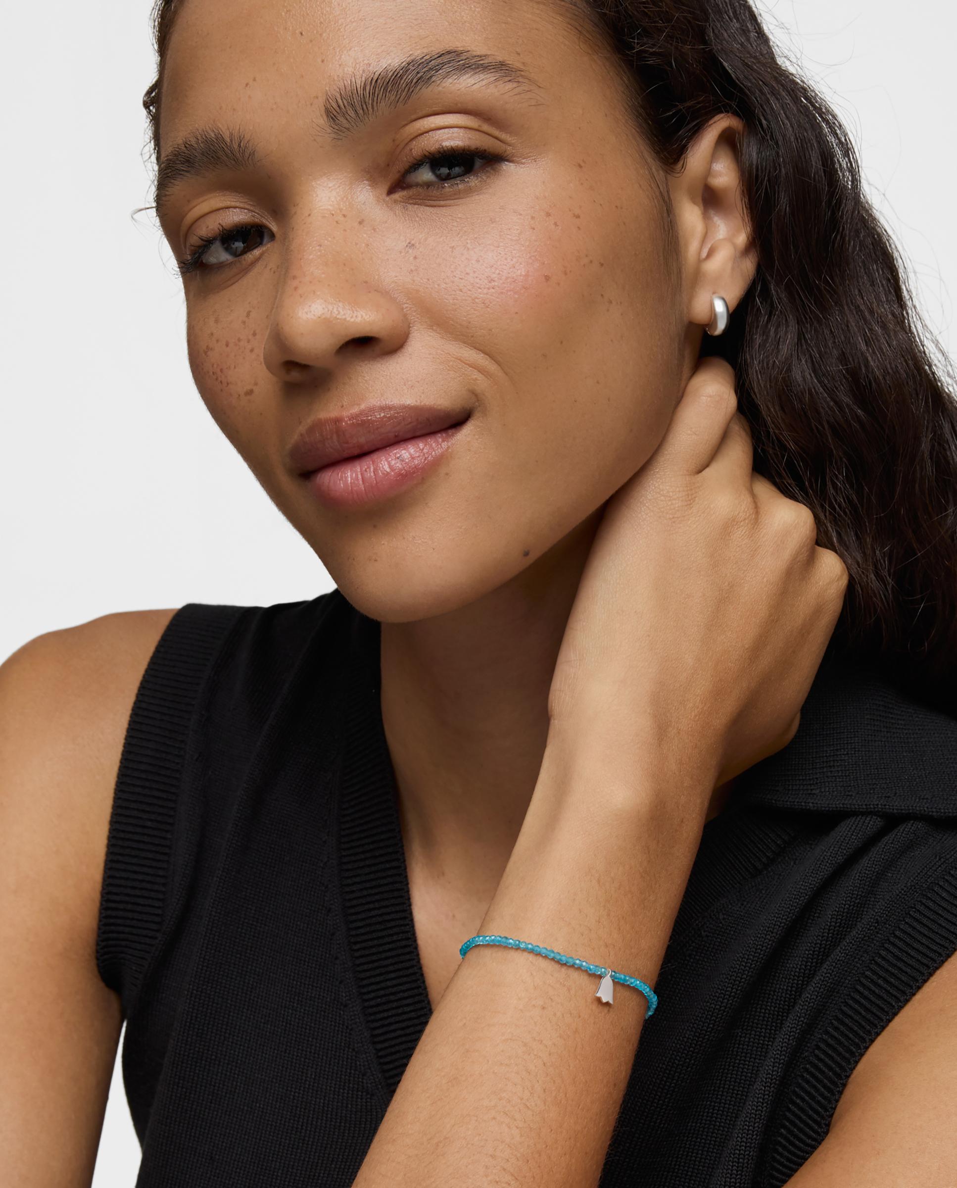 Pulseira com Charms Motivos Elástica com Apatito Neón e Tulipa de Prata Azul-turquesa-4