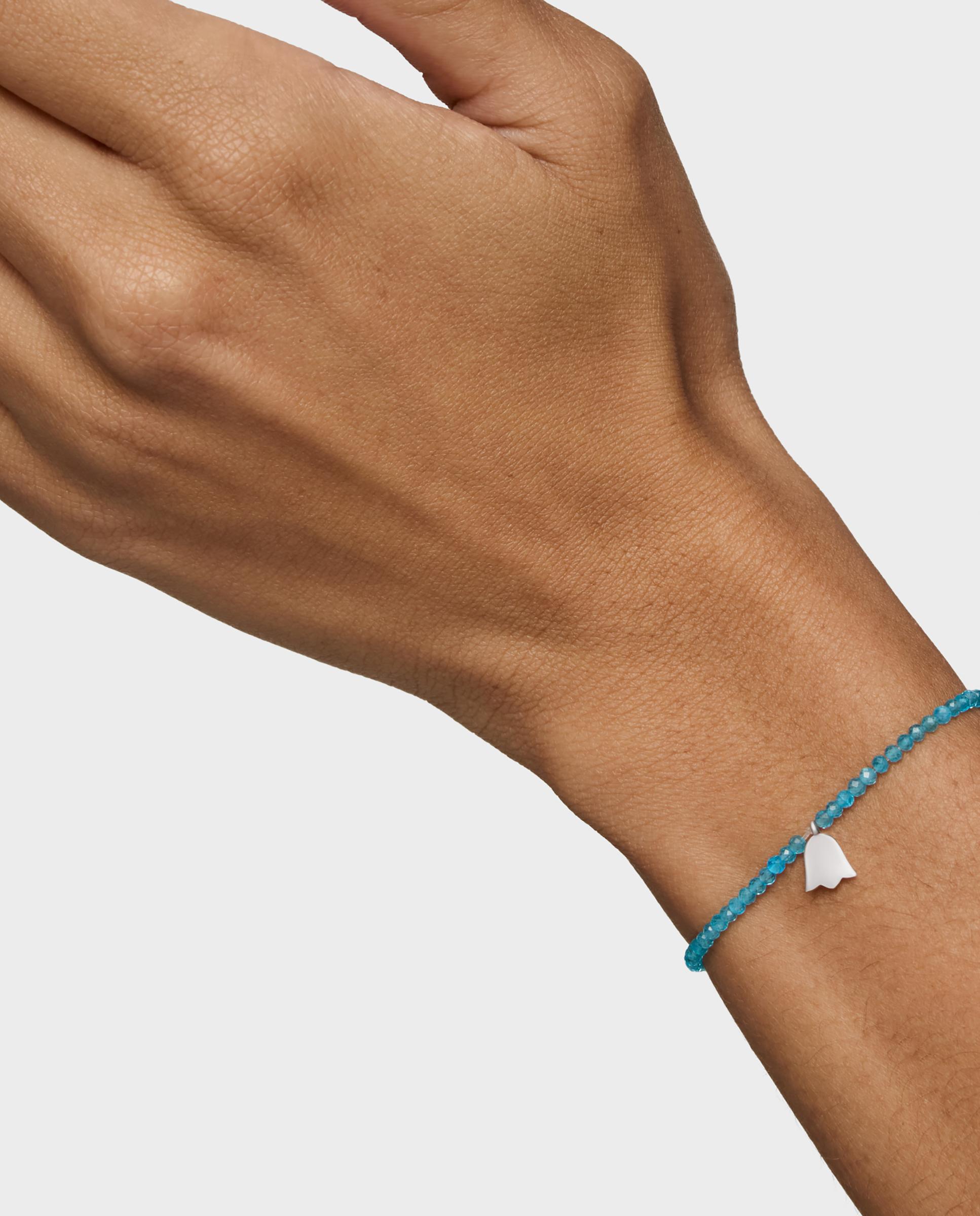Pulseira com Charms Motivos Elástica com Apatito Neón e Tulipa de Prata Azul-turquesa-6