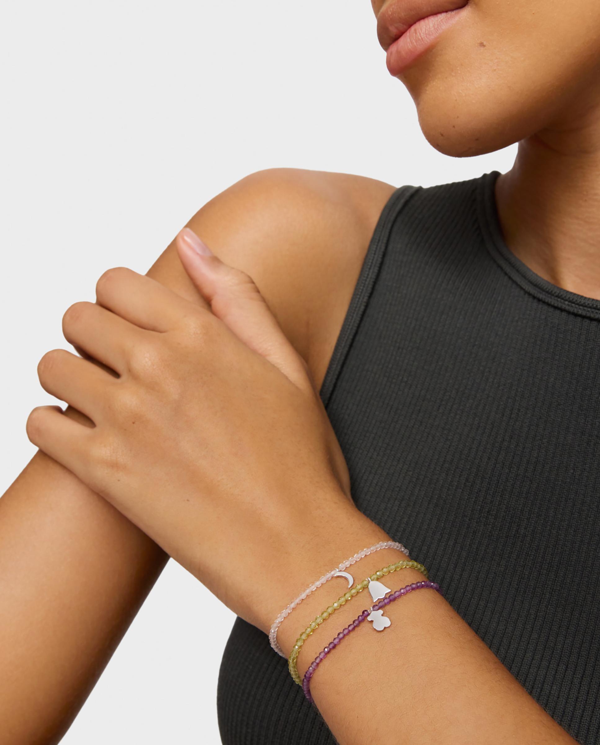 Pulseira com Charms Motivos Elástica com Peridoto e Tulipa de Prata Verde-claro-5
