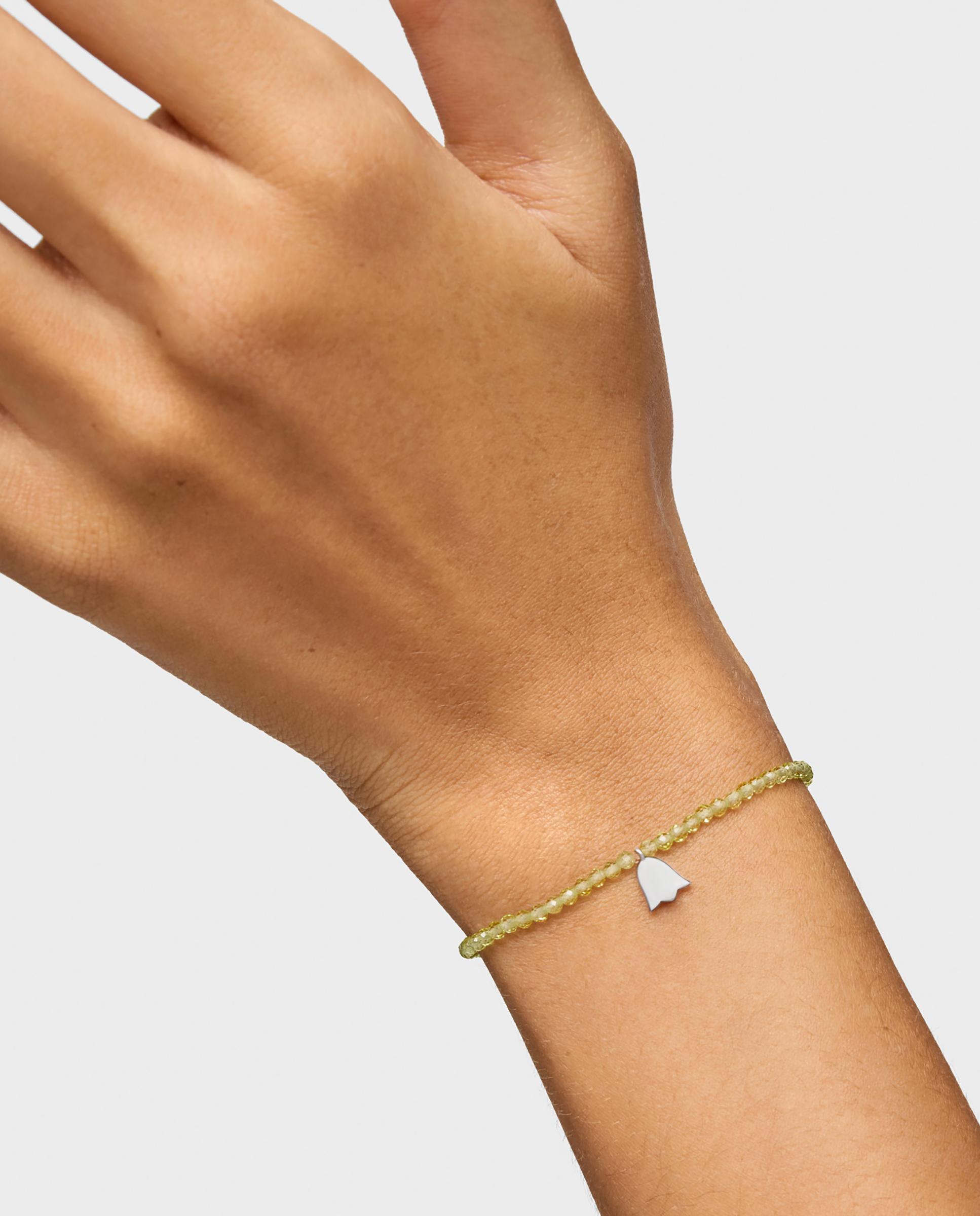 Pulseira com Charms Motivos Elástica com Peridoto e Tulipa de Prata Verde-claro-6