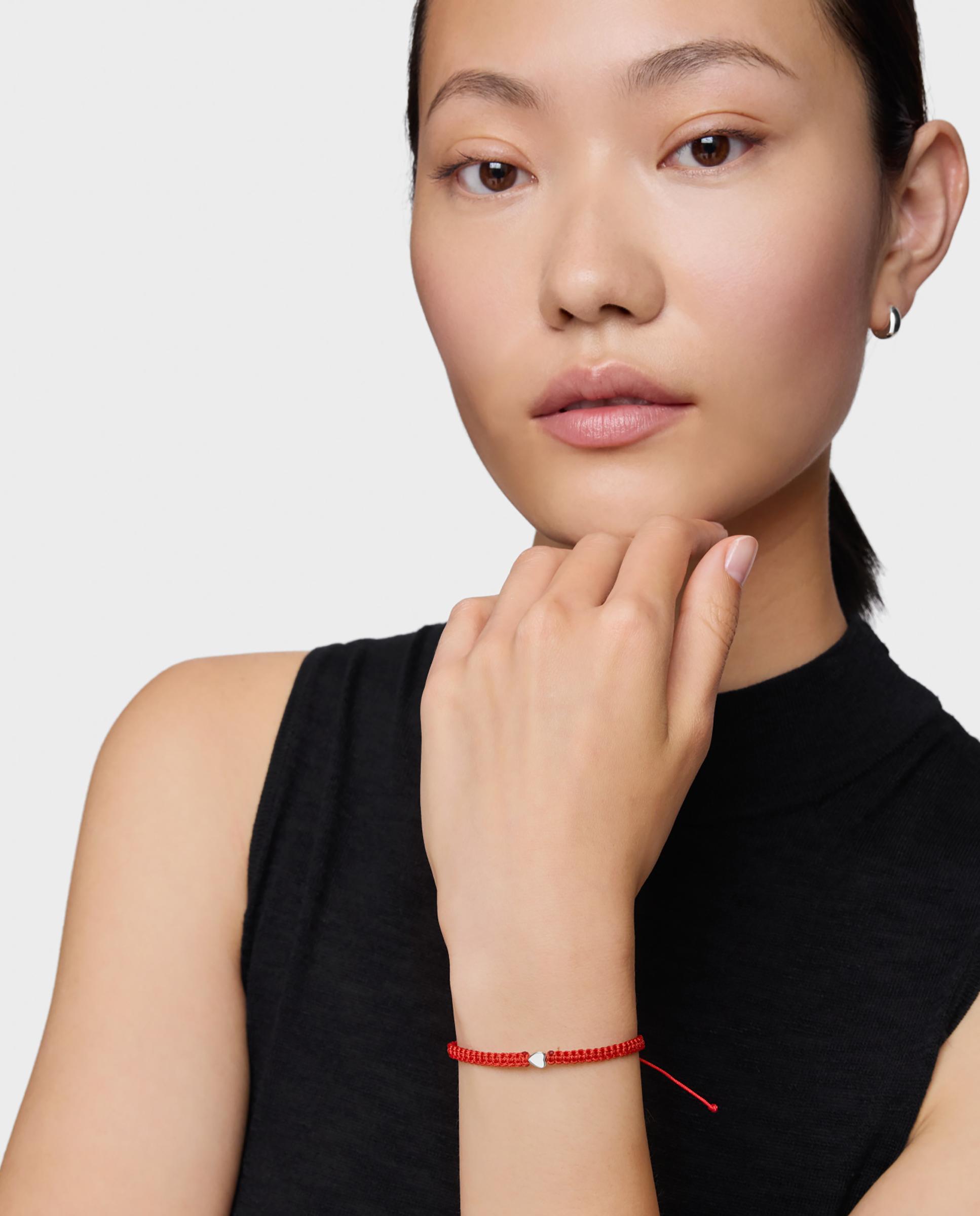 Pulseira Motivos Flor de Prata e Nylon em Vermelho Multicolor-4