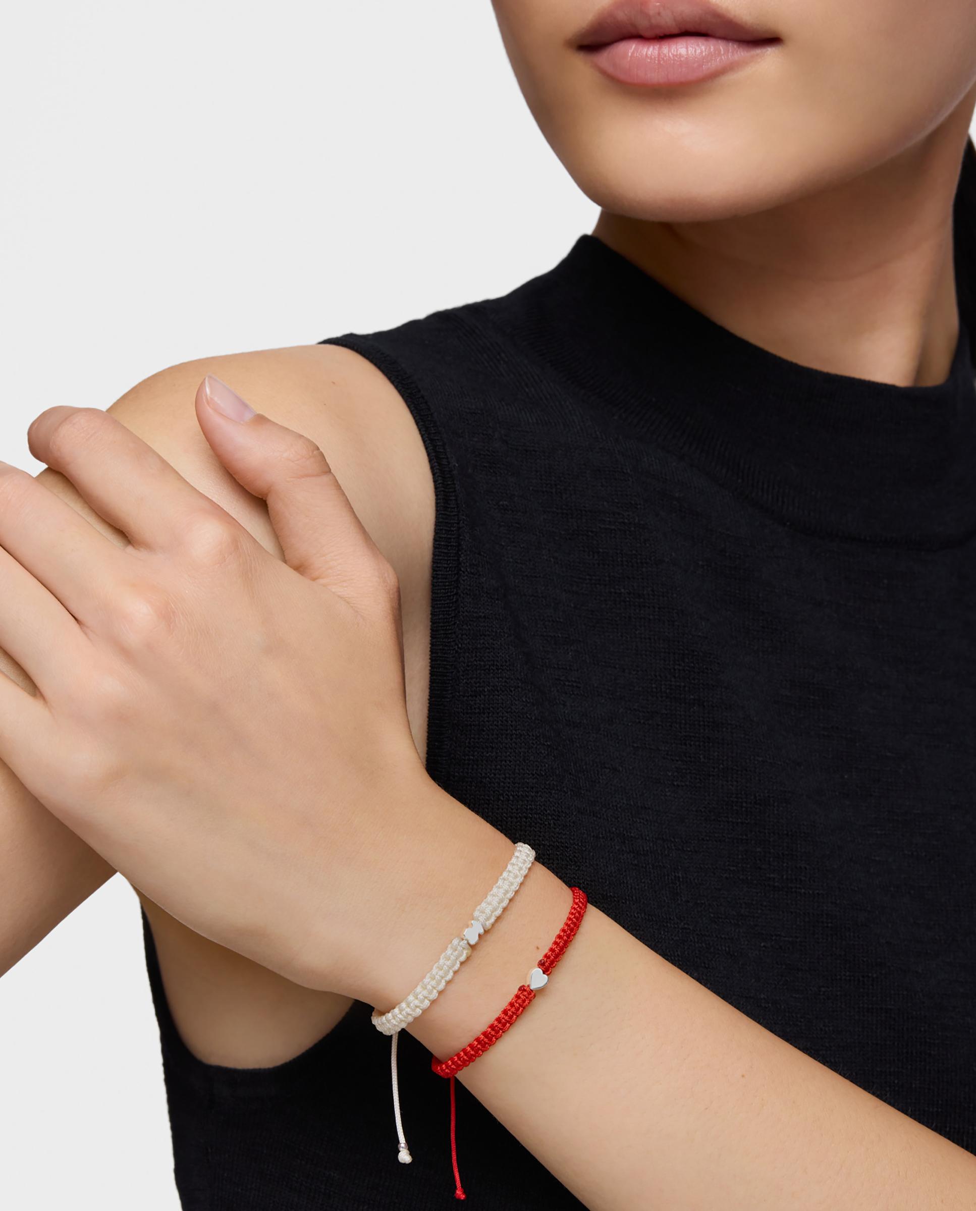 Pulseira Motivos Flor de Prata e Nylon em Vermelho Multicolor-5