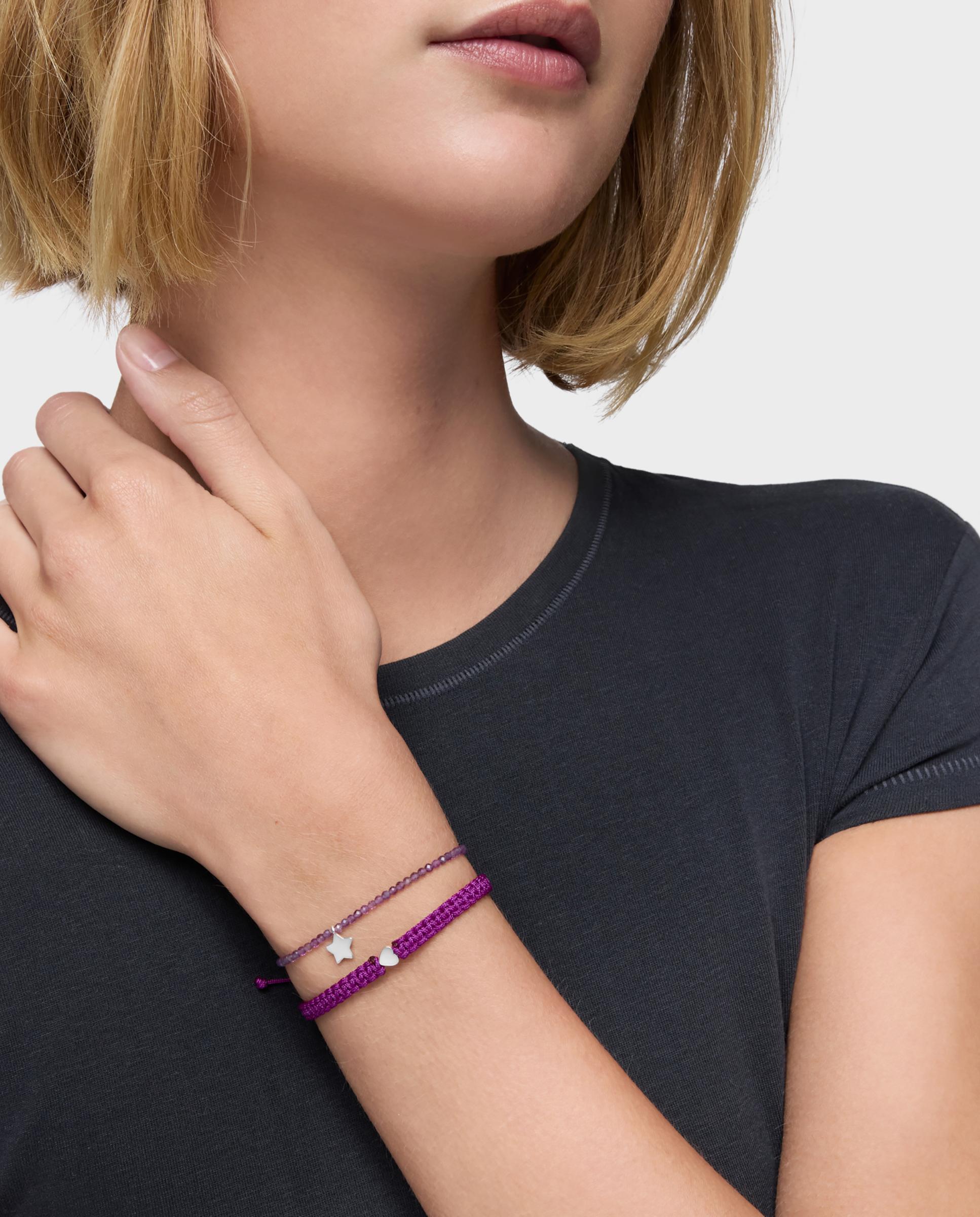 Pulseira com Motivos de Flor de Prata e Nylon em Lilás Multicolor-5