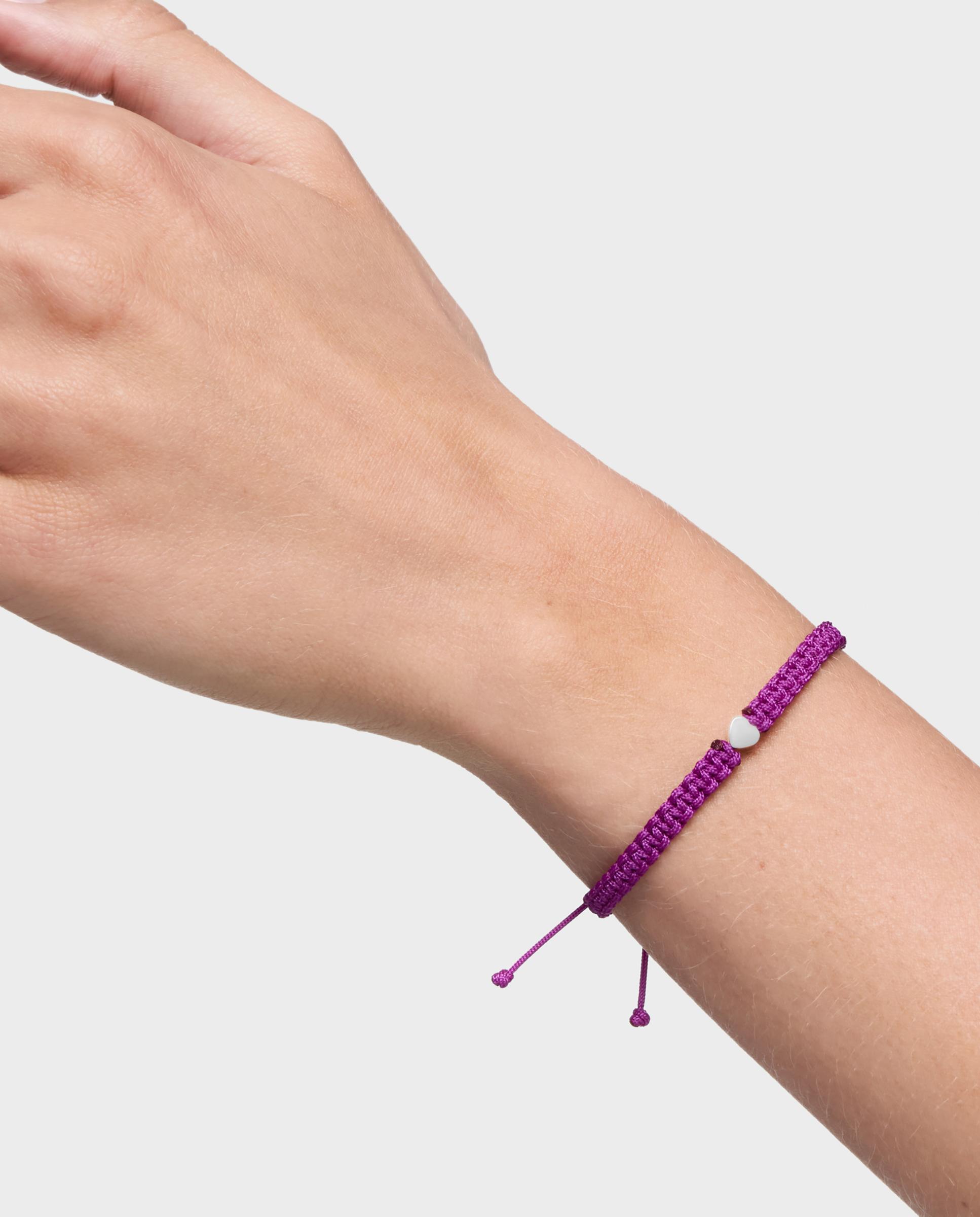 Pulseira com Motivos de Flor de Prata e Nylon em Lilás Multicolor-6