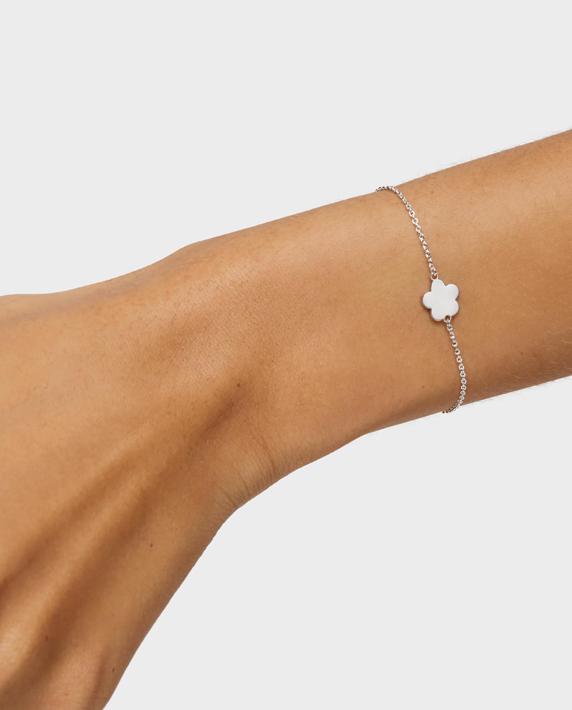 Pulseira de Corrente com Motivos Flor de Prata Prateado-6
