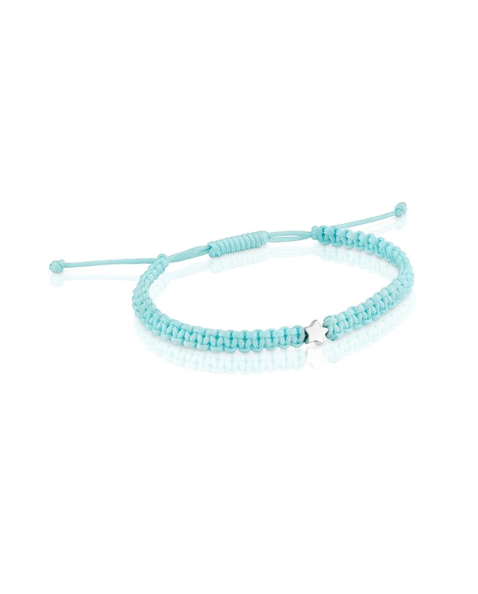 Pulseira com Motivos de Estrela de Prata e Nylon em Turquesa Multicolor-1