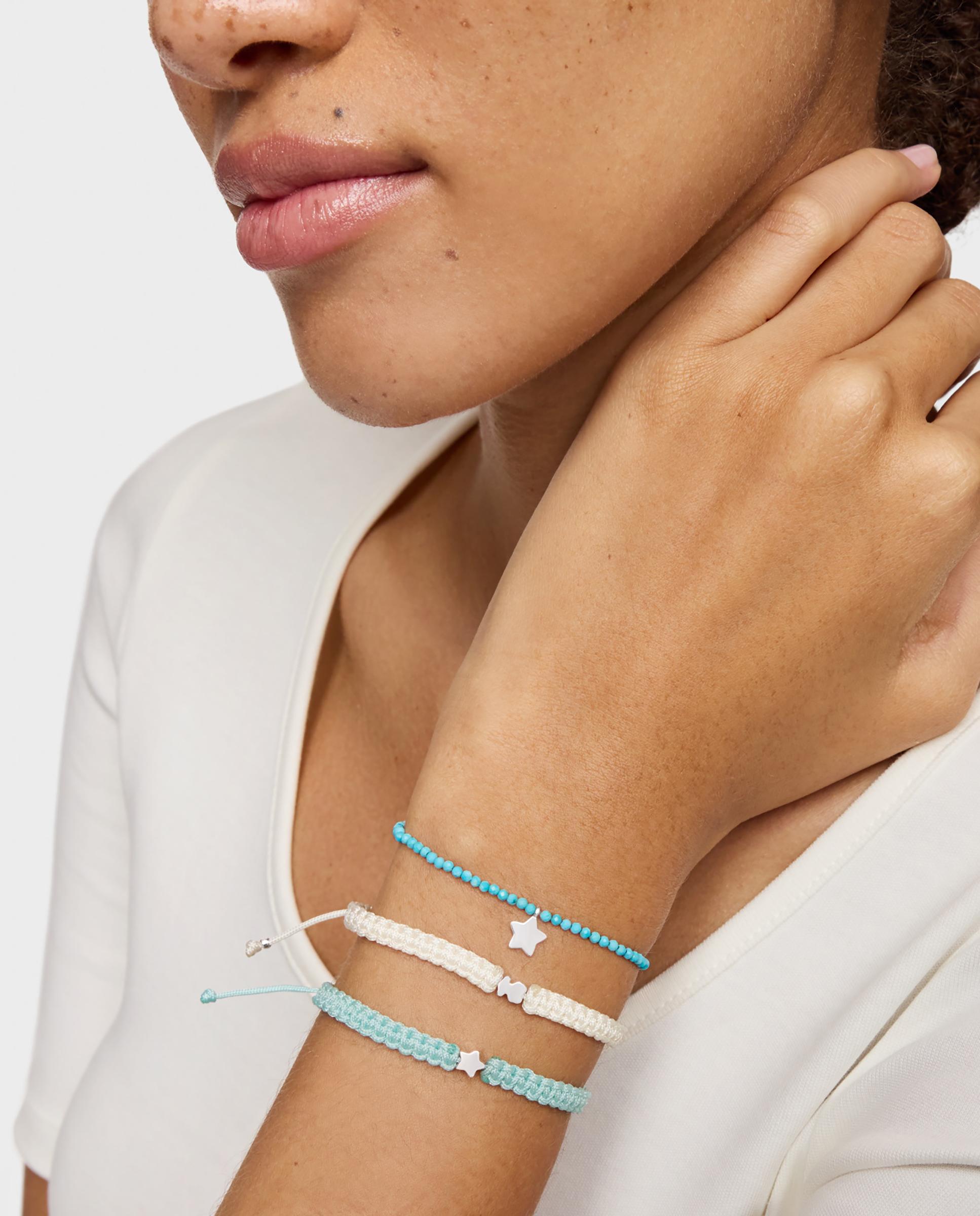 Pulseira com Motivos de Estrela de Prata e Nylon em Turquesa Multicolor-5
