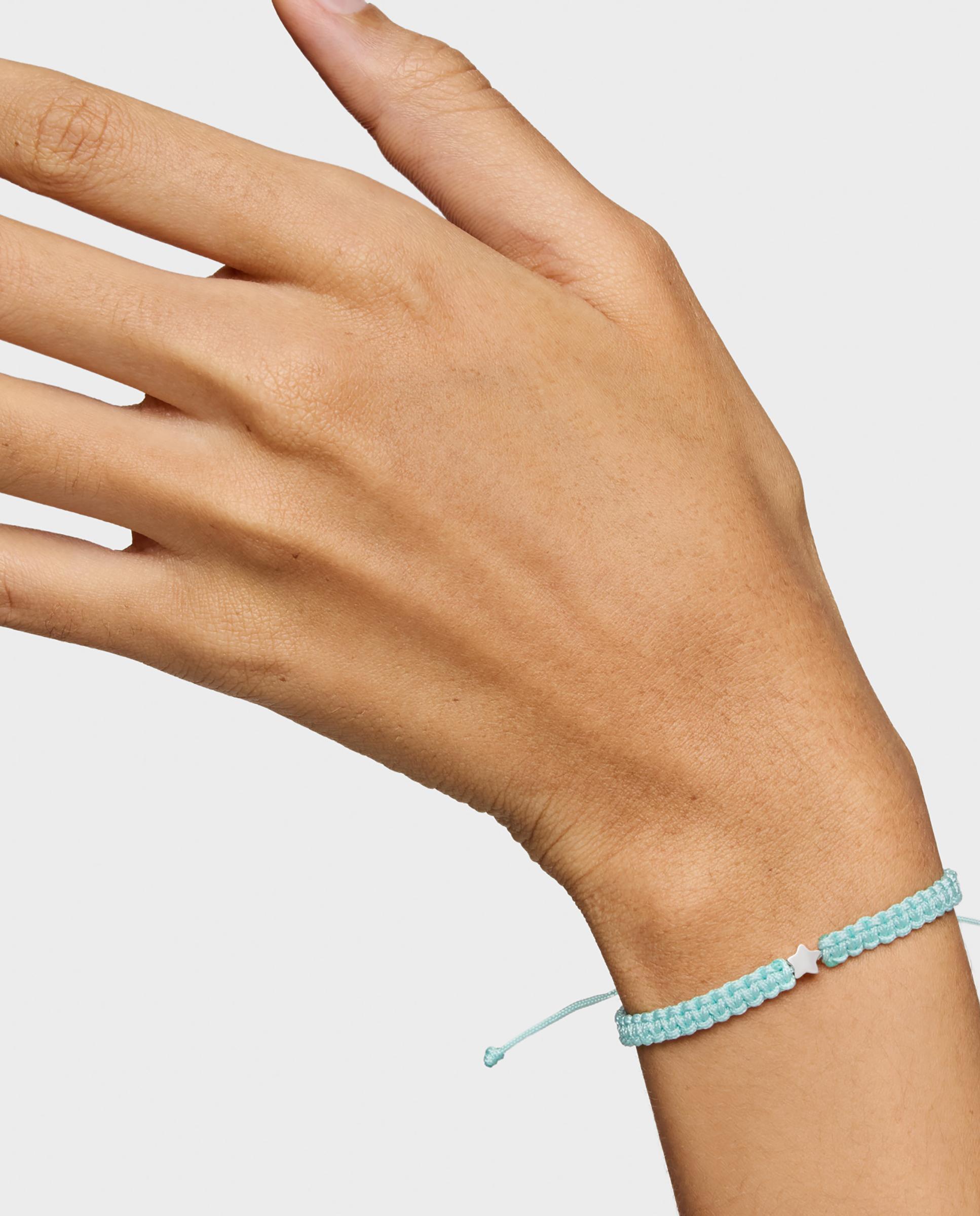 Pulseira com Motivos de Estrela de Prata e Nylon em Turquesa Multicolor-6