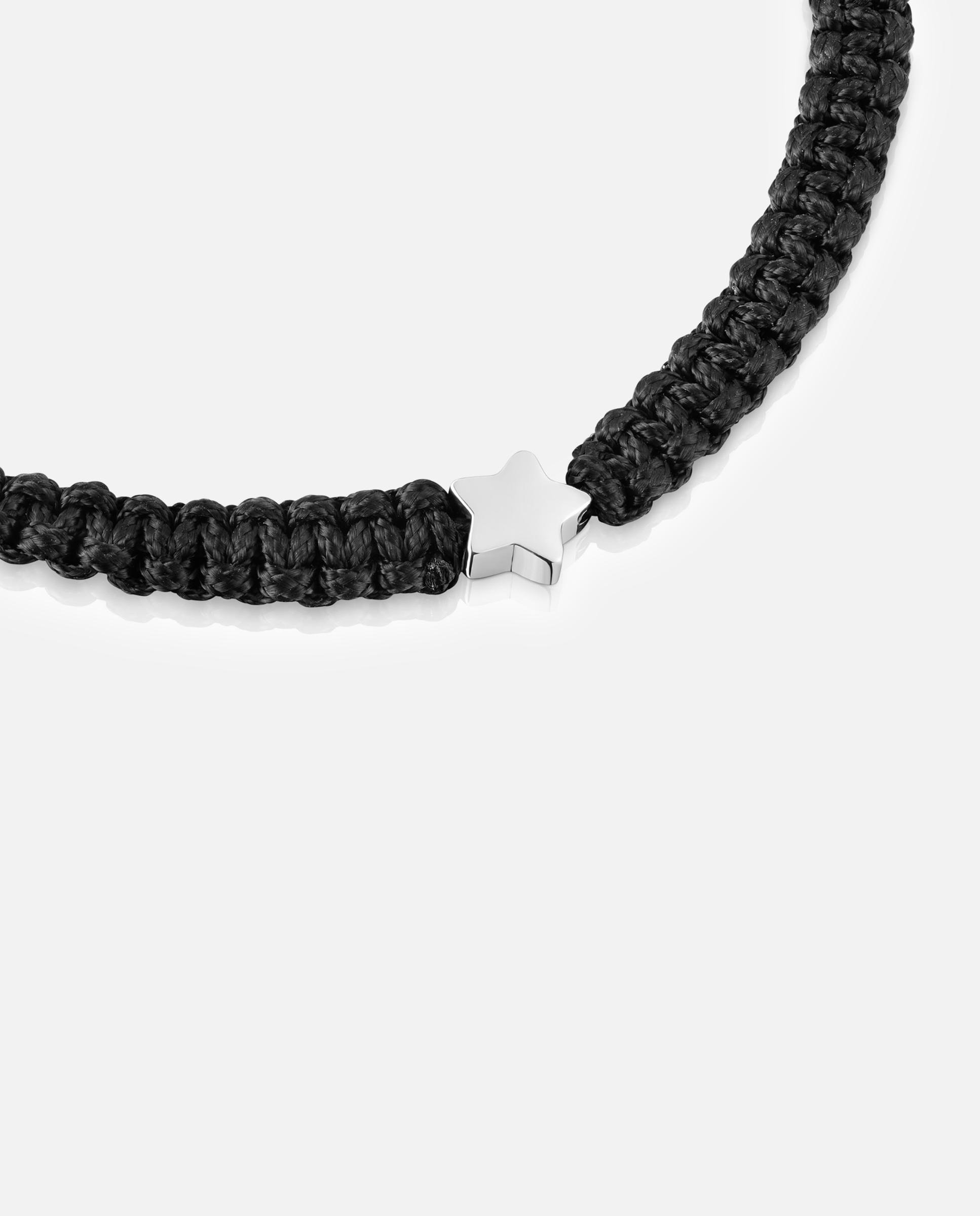 Pulseira com Motivos Estrela de Prata e Nylon em Preto Preto-3