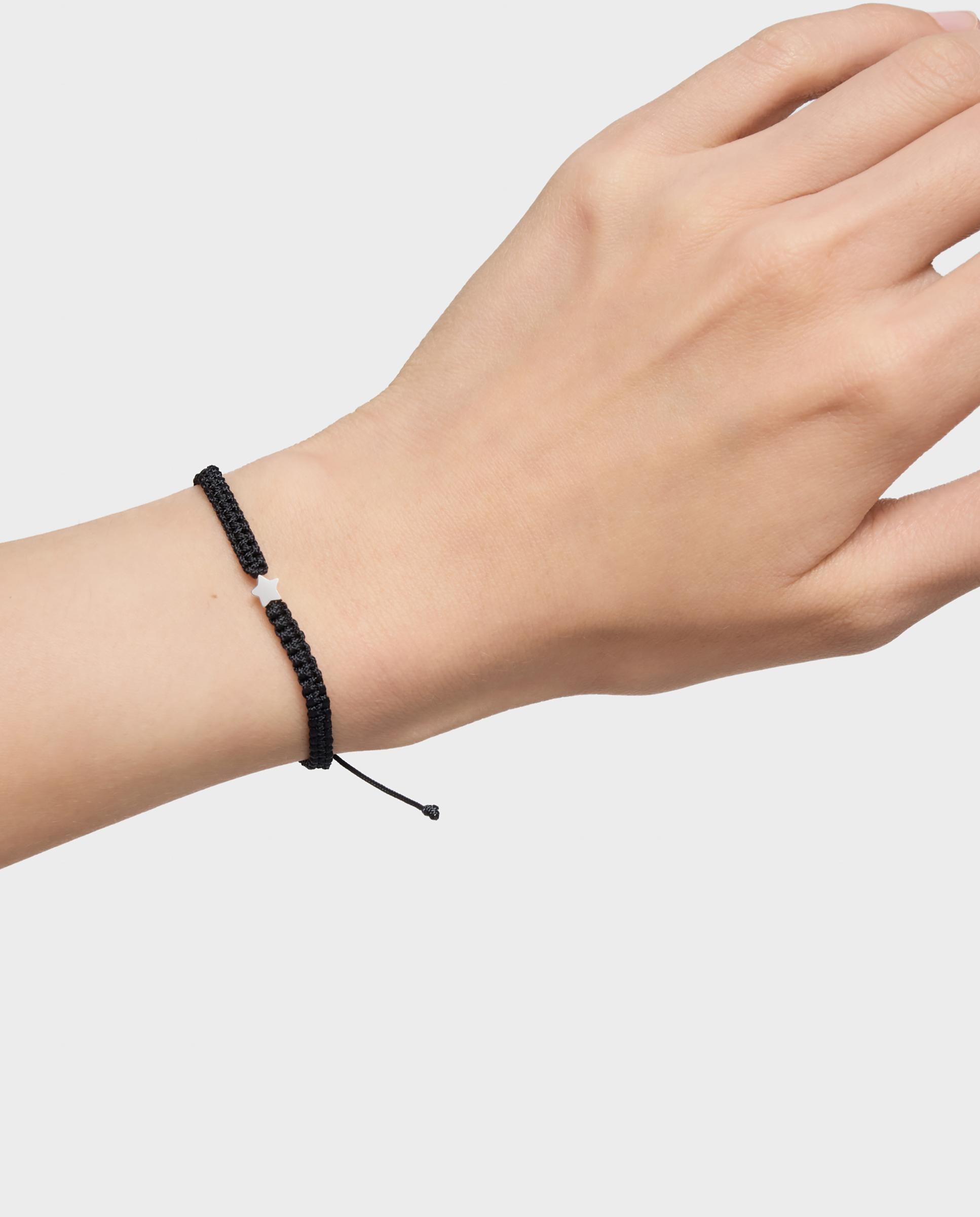 Pulseira com Motivos Estrela de Prata e Nylon em Preto Preto-6