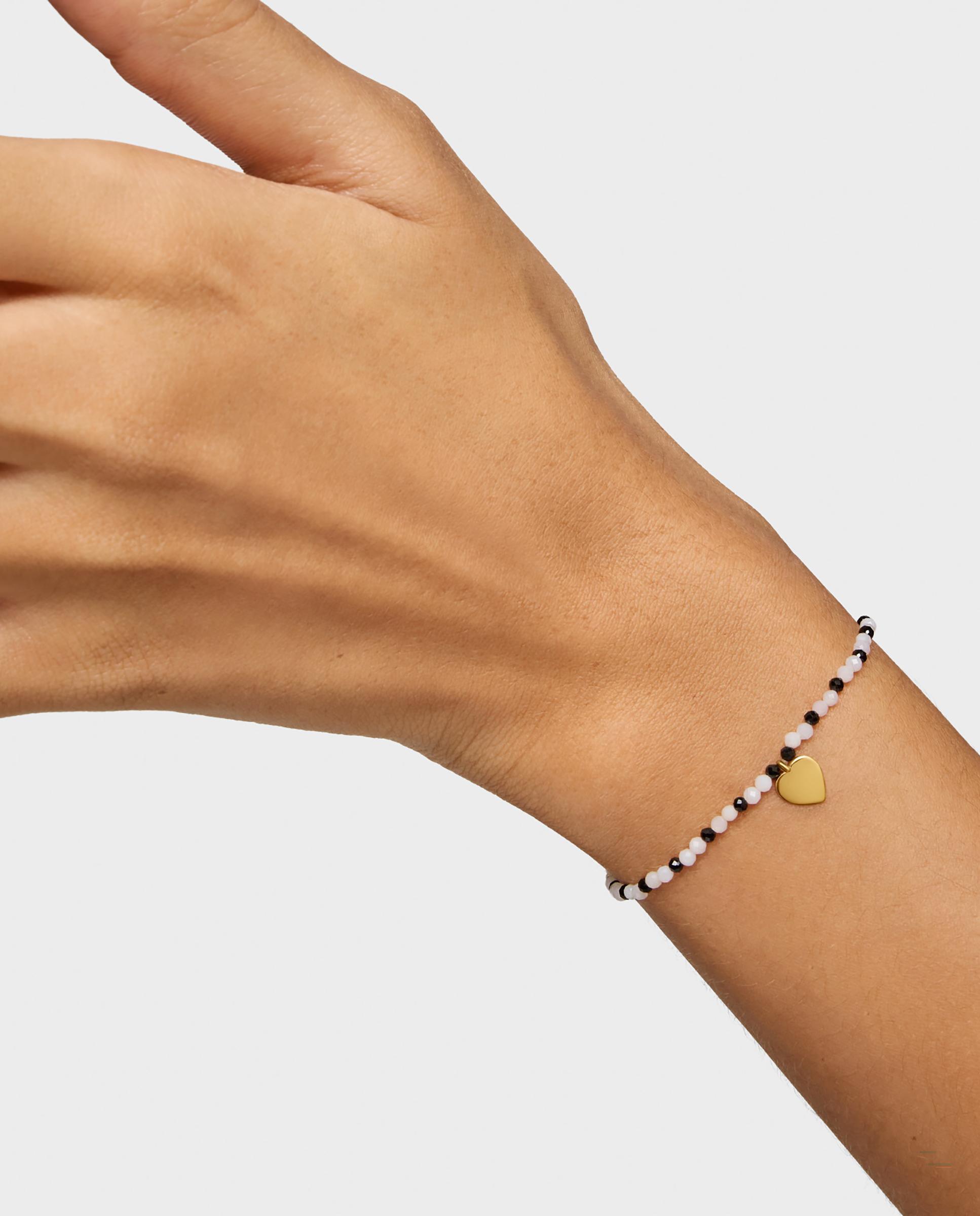 Pulseira com Charms Motivos Elástica com Calcedónia, Espinelas e Coração Banhado em Ouro 18 Kt Sobre Prata Multicolor-6