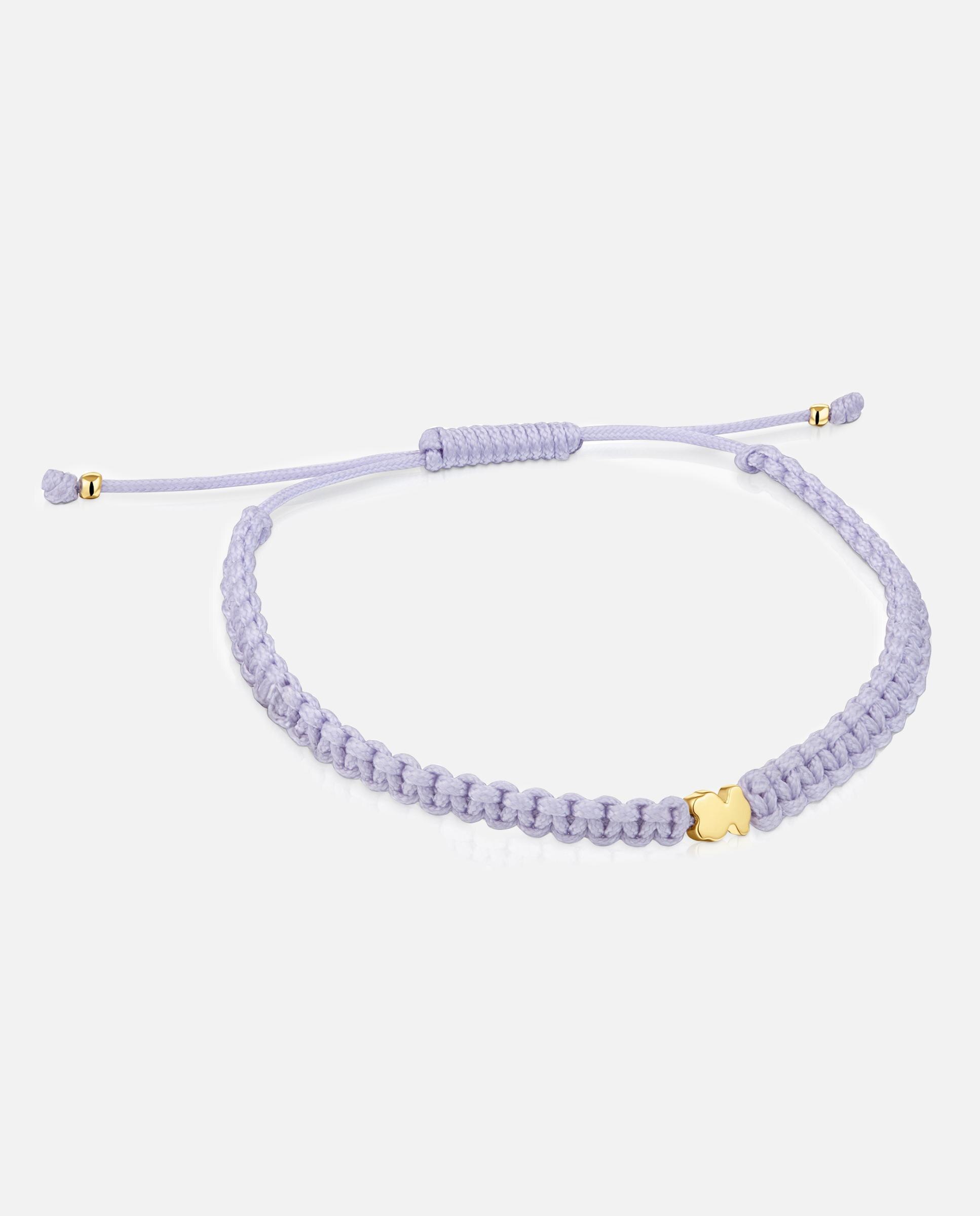 Pulseira de Cordão com Motivos de Urso Banhada a Ouro 18 Kt Sobre Prata e Nylon em Lilás Roxo-pastel-1