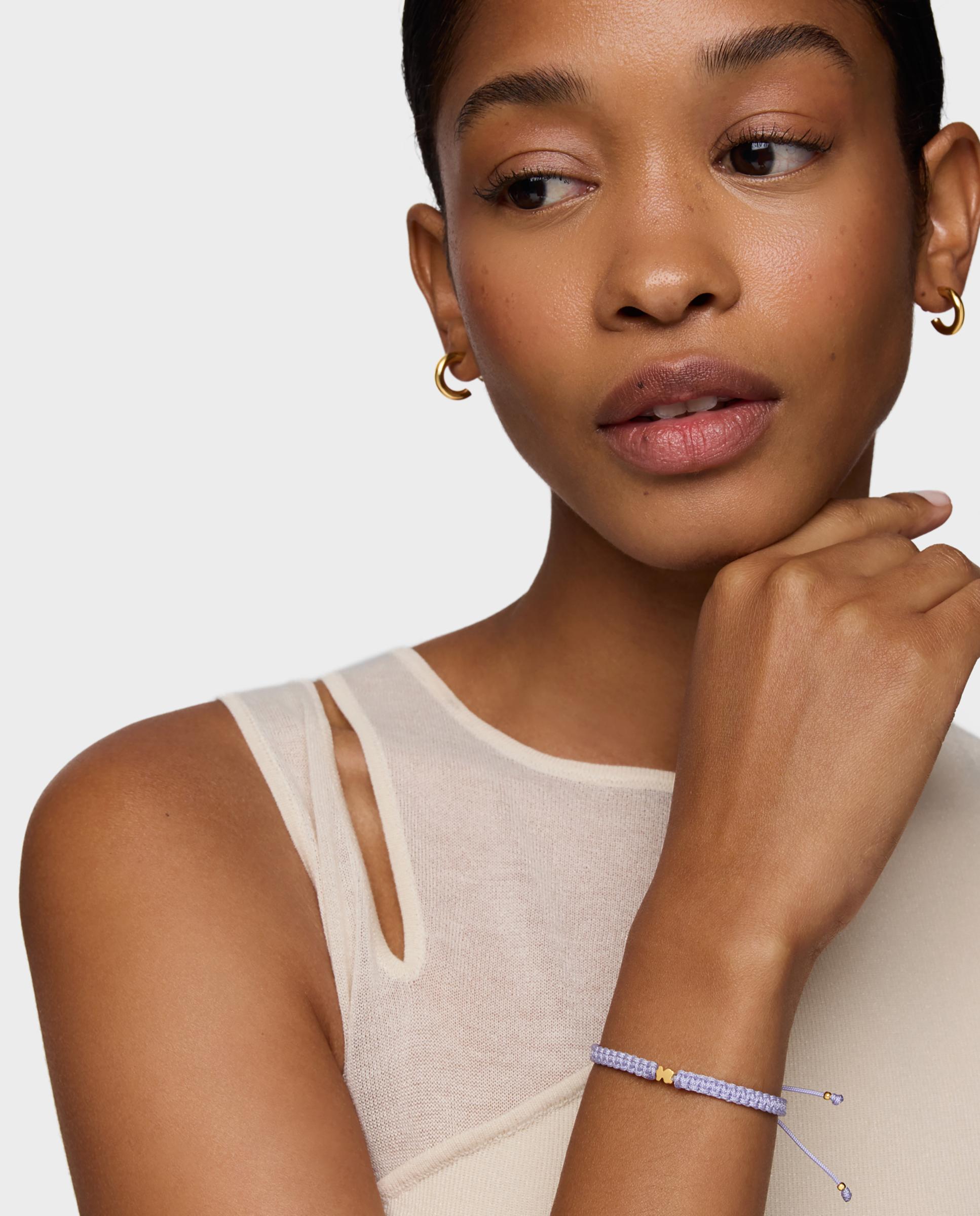 Pulseira de Cordão com Motivos de Urso Banhada a Ouro 18 Kt Sobre Prata e Nylon em Lilás Roxo-pastel-2