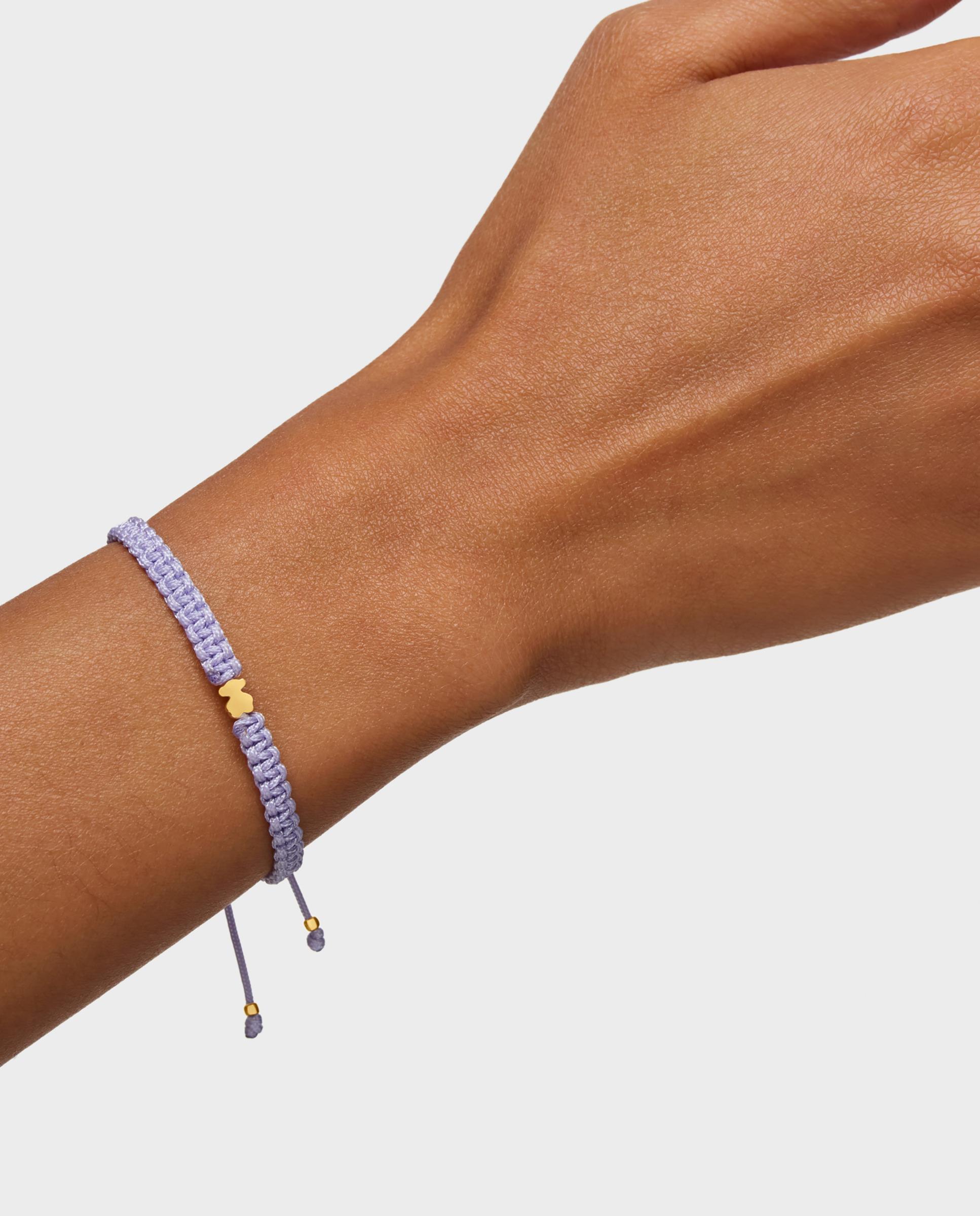 Pulseira de Cordão com Motivos de Urso Banhada a Ouro 18 Kt Sobre Prata e Nylon em Lilás Roxo-pastel-4