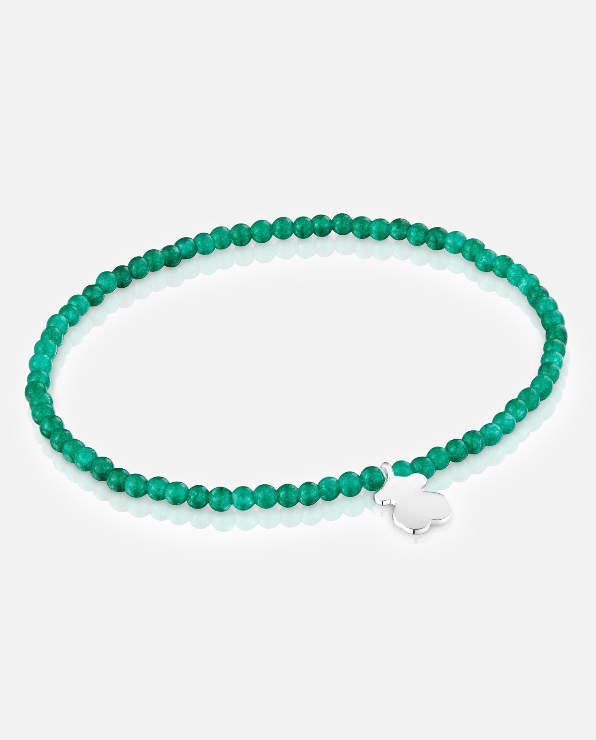 Imagem 0 de Pulseira com Charms Motivos Elástica com Calcedónia em Verde e Urso de Prata