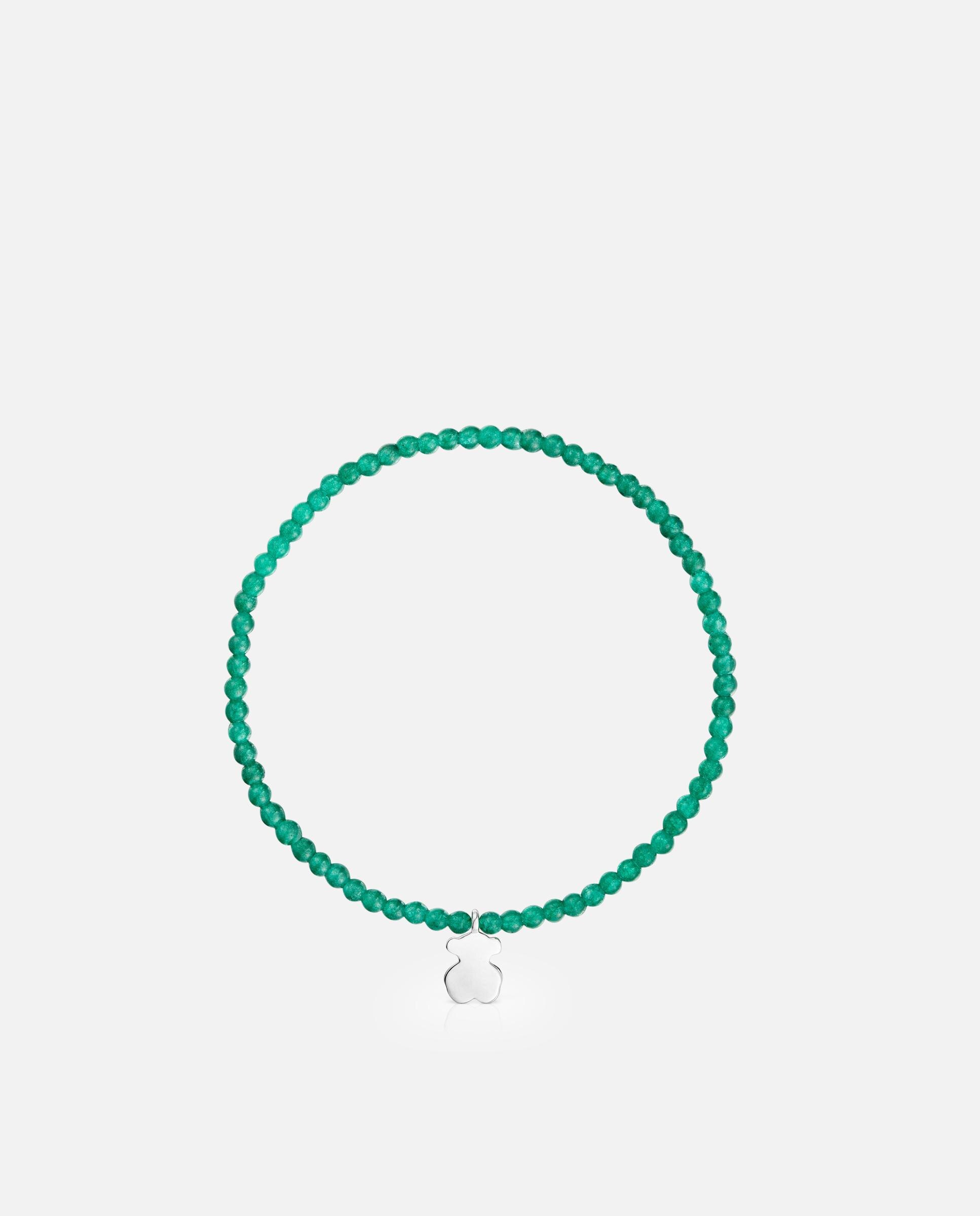 Pulseira com Charms Motivos Elástica com Calcedónia em Verde e Urso de Prata Verde-2