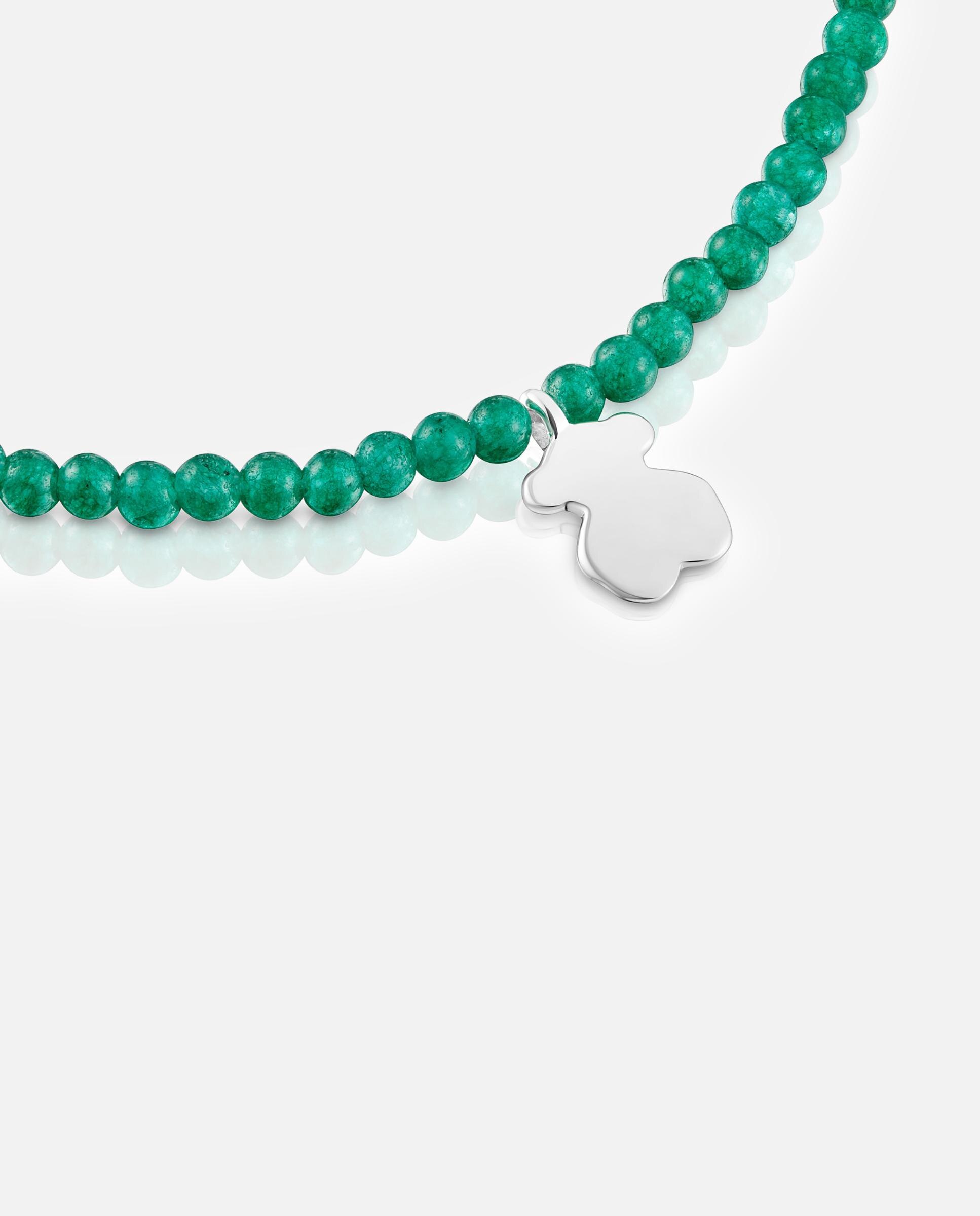 Pulseira com Charms Motivos Elástica com Calcedónia em Verde e Urso de Prata Verde-3