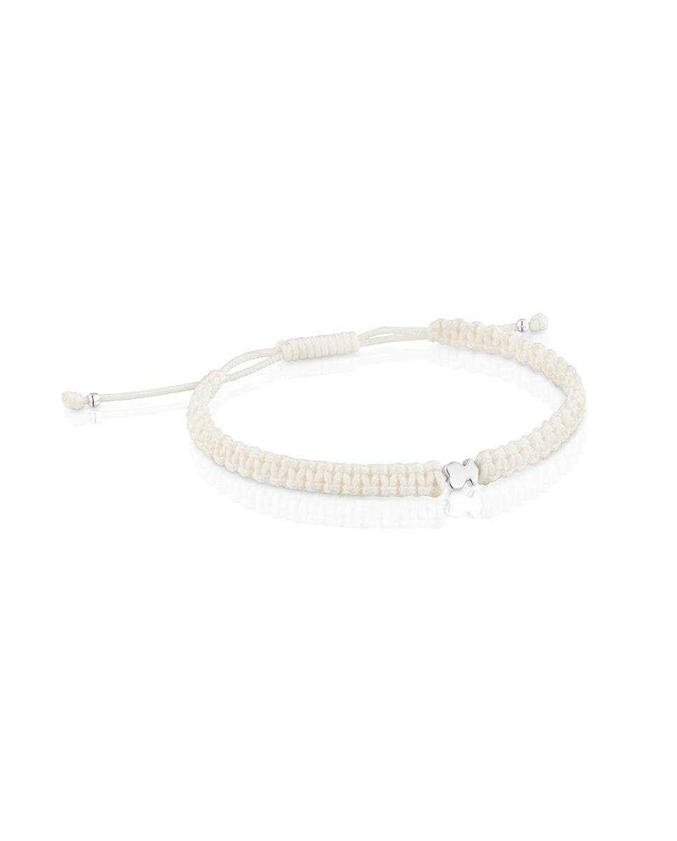 Pulseira Motivos Urso de Prata e Nylon em Branco Branco-1
