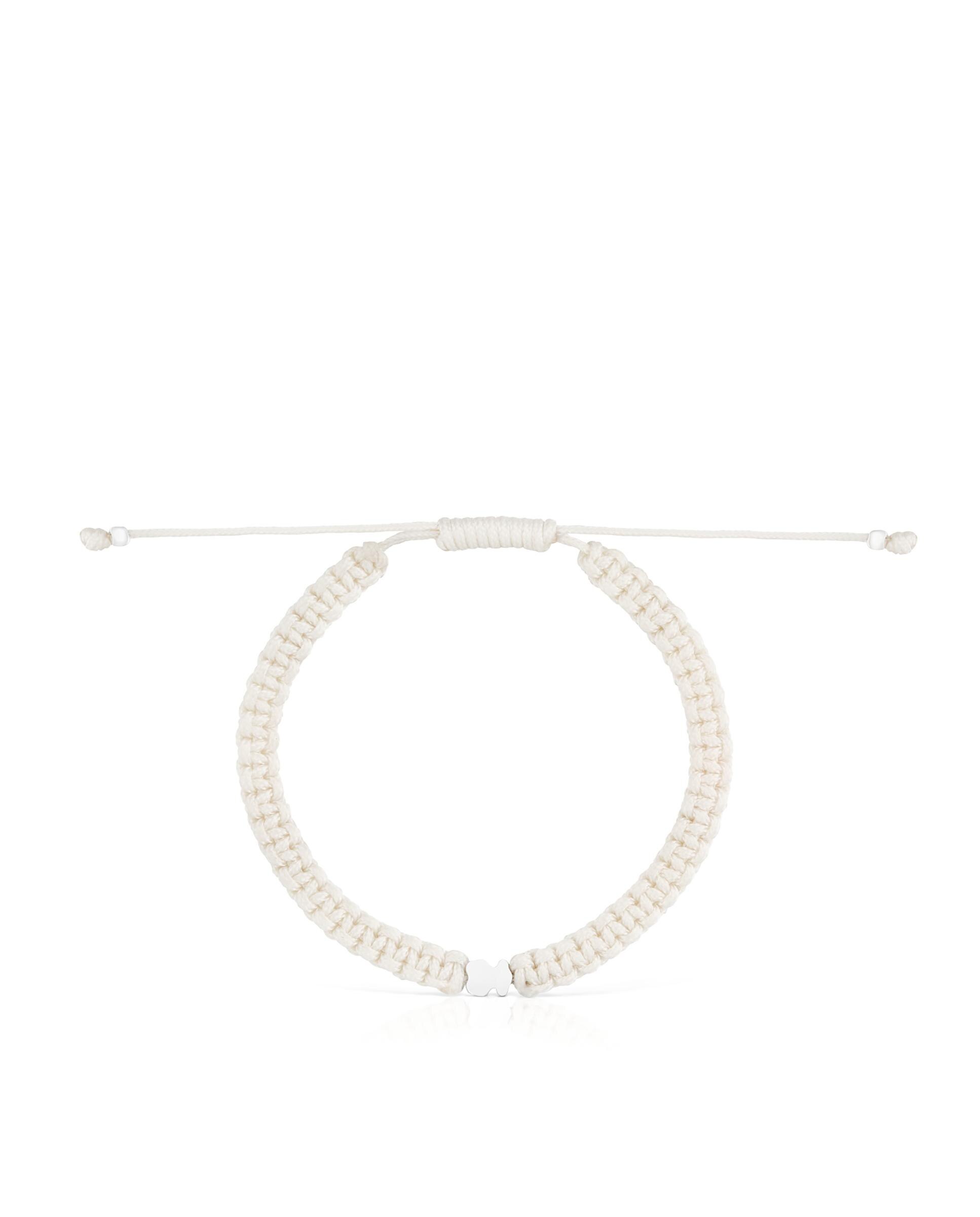 Pulseira Motivos Urso de Prata e Nylon em Branco Branco-2