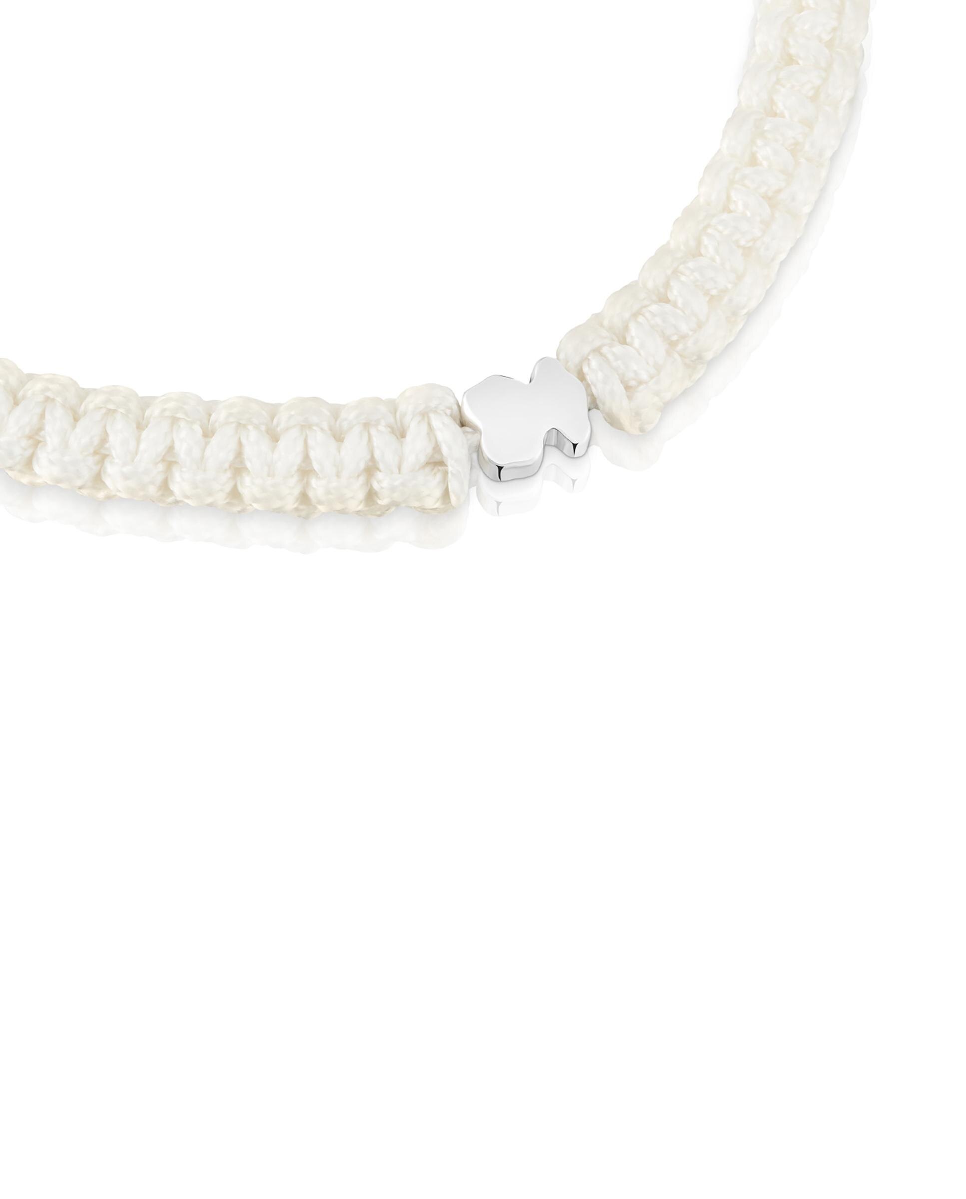 Pulseira Motivos Urso de Prata e Nylon em Branco Branco-3