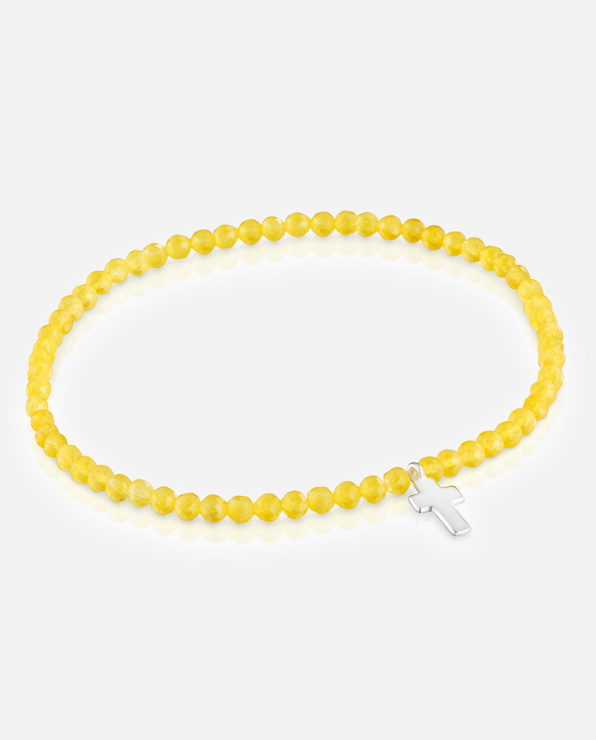 Imagem 0 de Pulseira com Charms Motivos Elástica com Cuarcita Amarela e Cruz de Prata