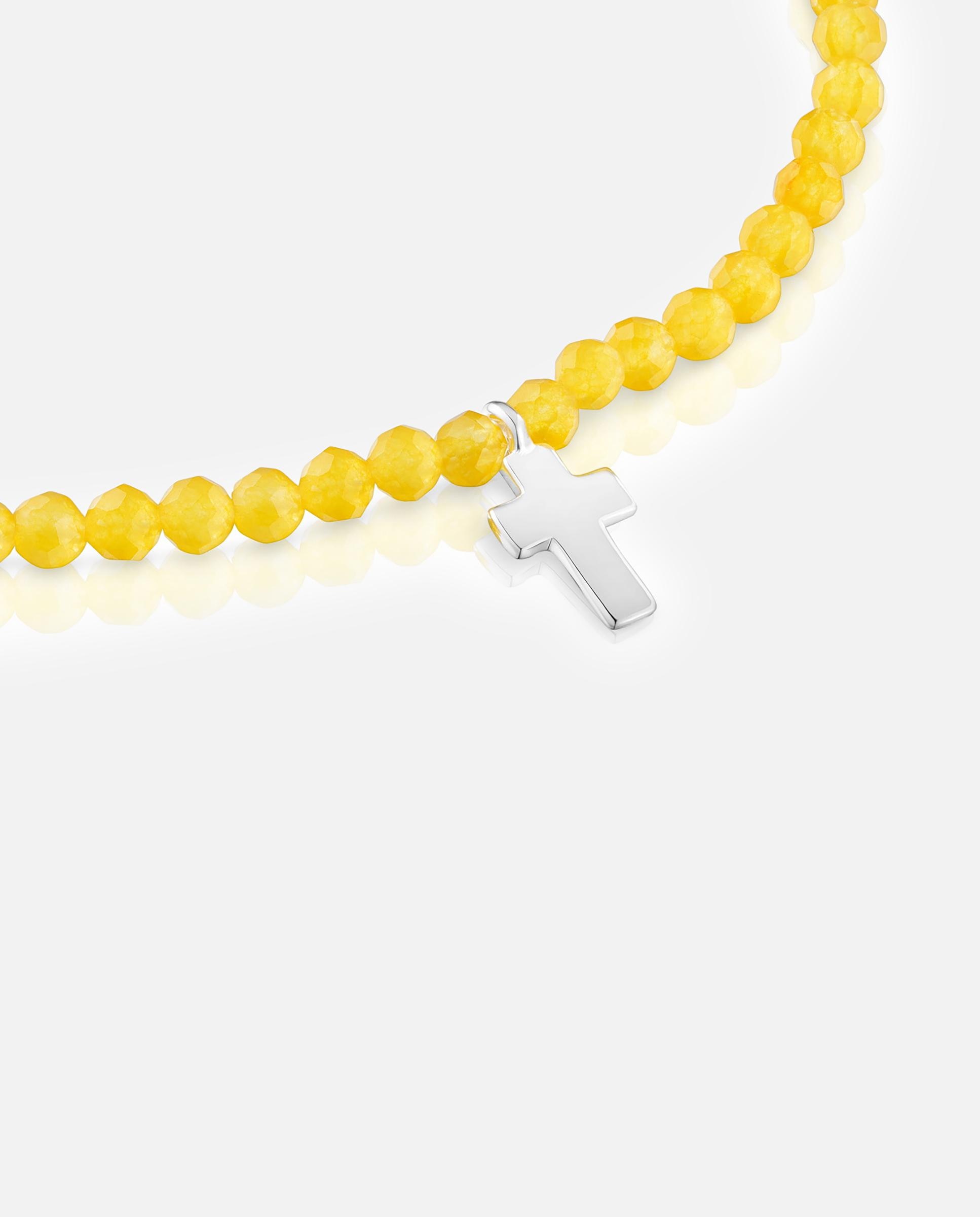 Pulseira com Charms Motivos Elástica com Cuarcita Amarela e Cruz de Prata Amarelo-3