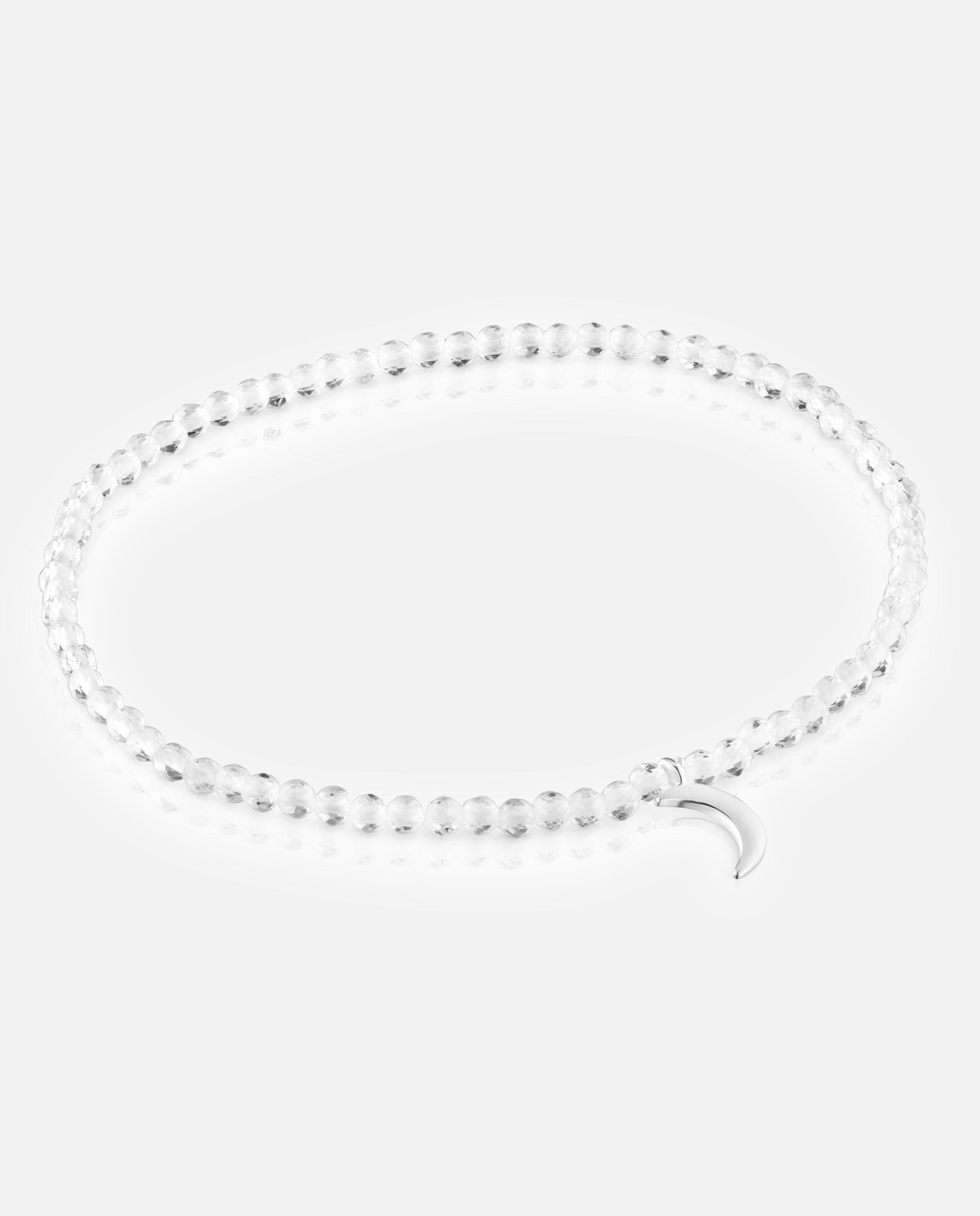 Imagem 0 de Pulseira com Charms Motivos Elástica com Quartzo Cristal de Rocha e Lua de Prata