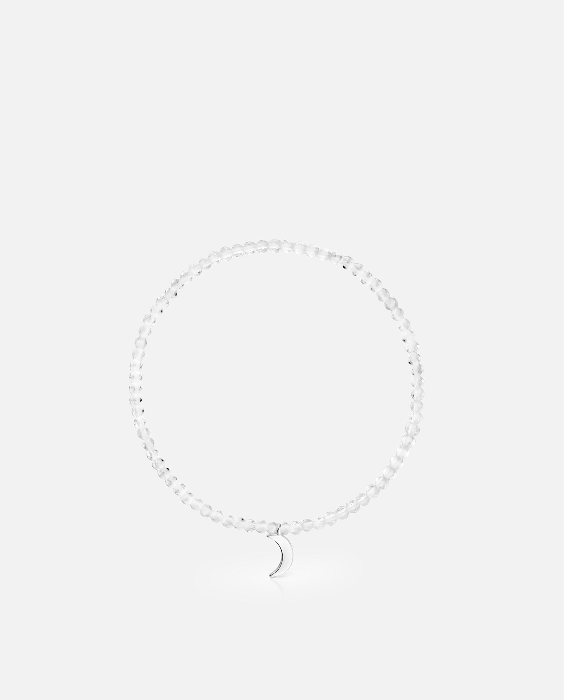 Pulseira com Charms Motivos Elástica com Quartzo Cristal de Rocha e Lua de Prata Branco-2