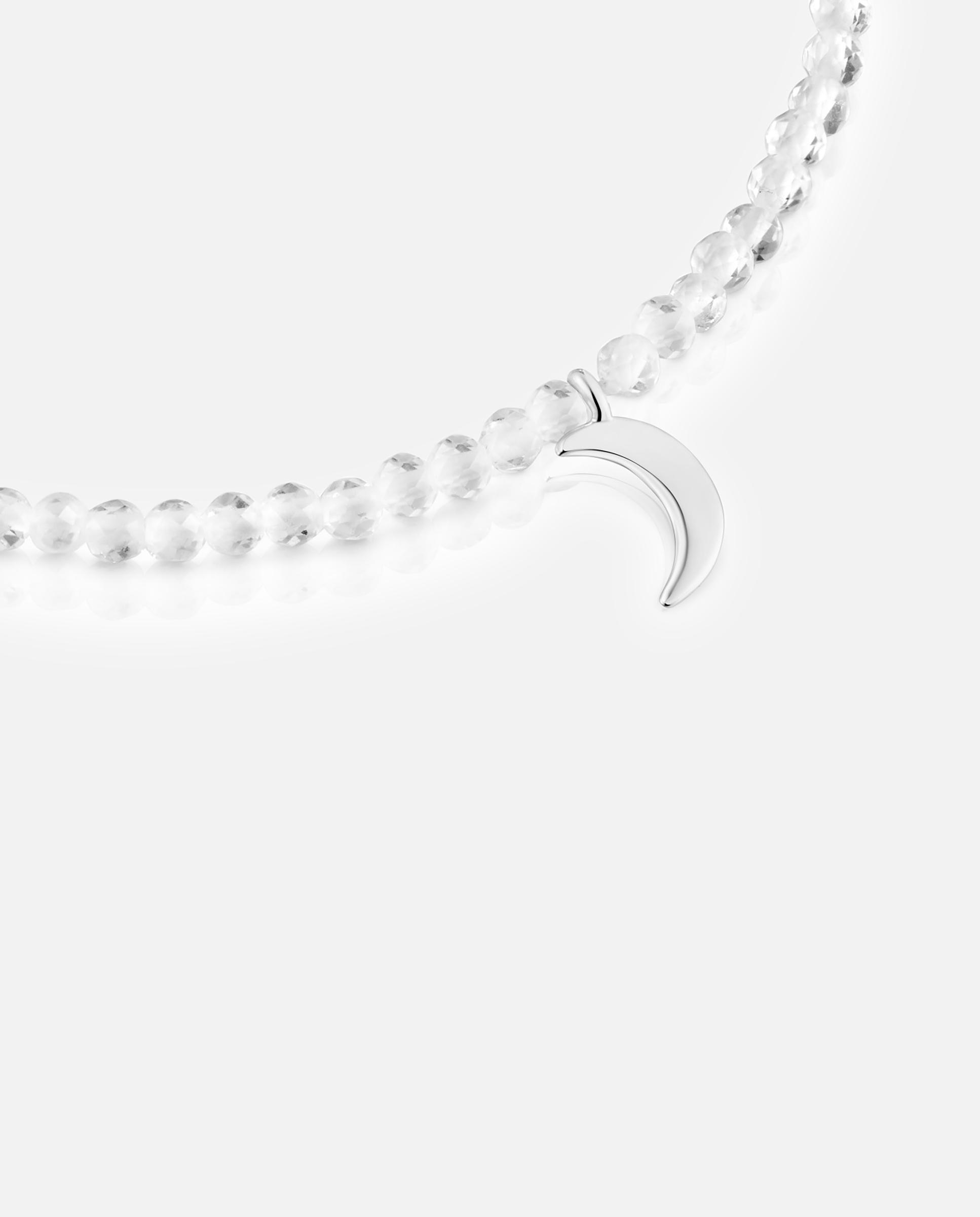 Pulseira com Charms Motivos Elástica com Quartzo Cristal de Rocha e Lua de Prata Branco-3