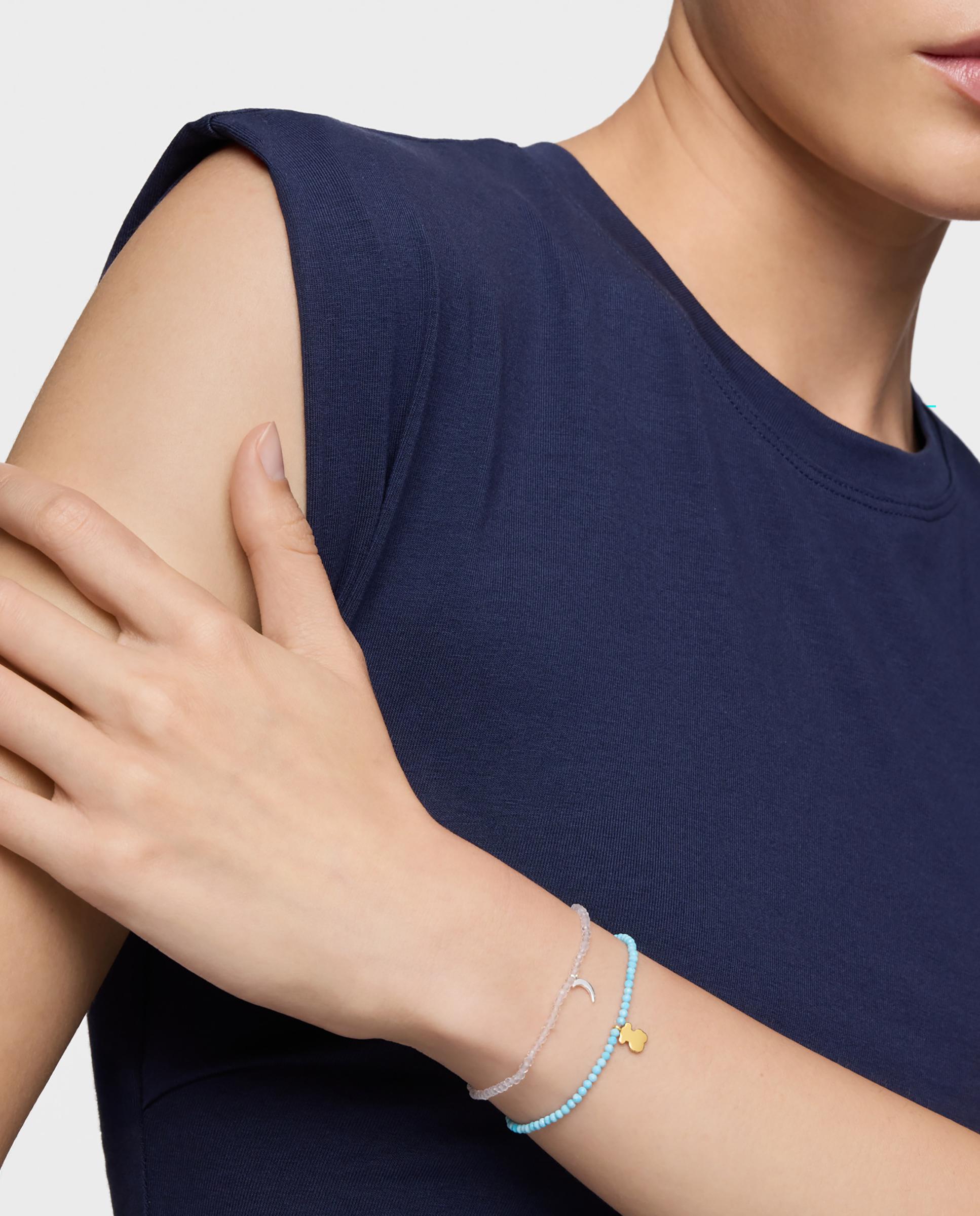 Pulseira com Charms Motivos Elástica com Quartzo Cristal de Rocha e Lua de Prata Branco-5