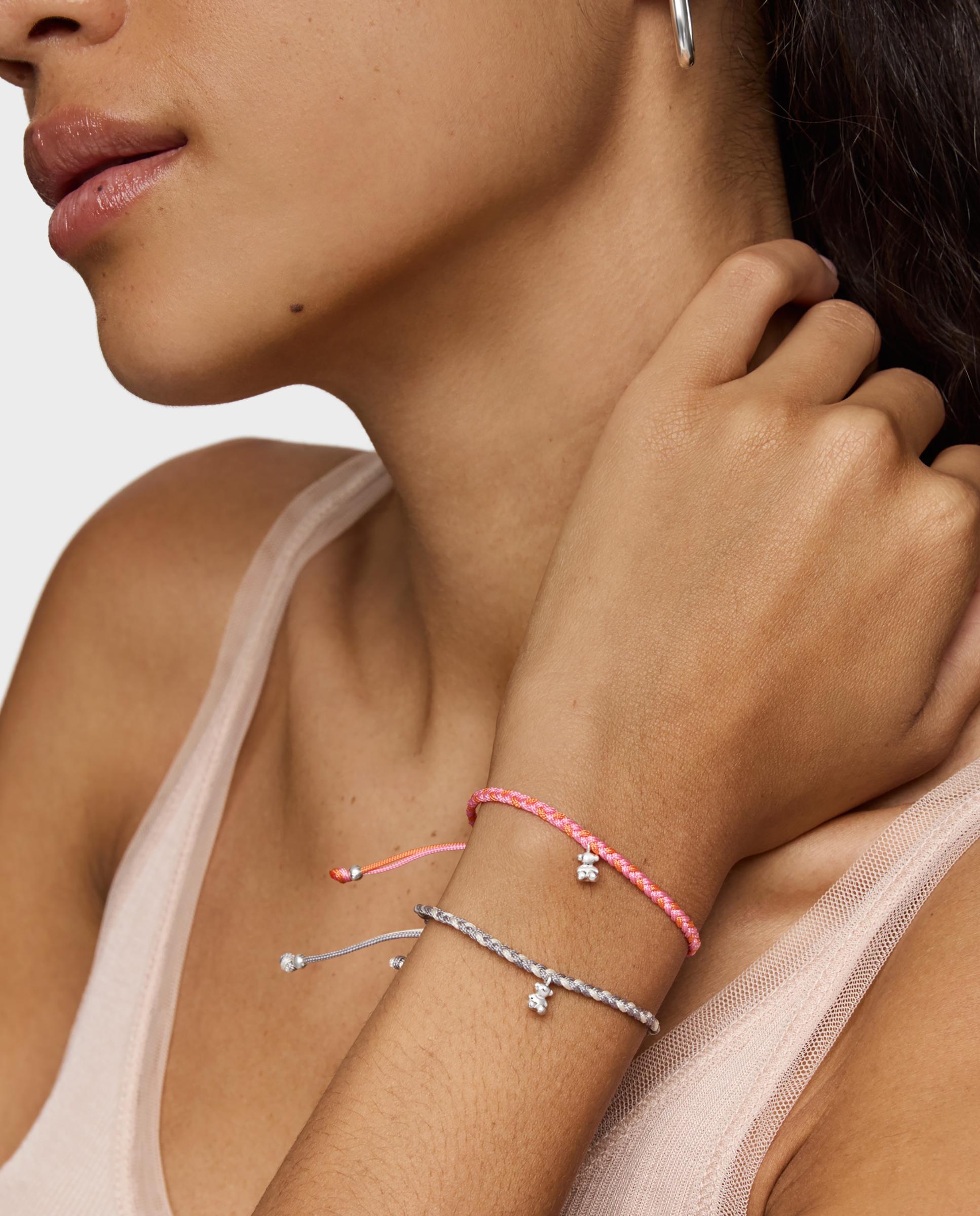 Pulseira com Motivos de Urso de Prata e Nylon em Cinzento Prata-5