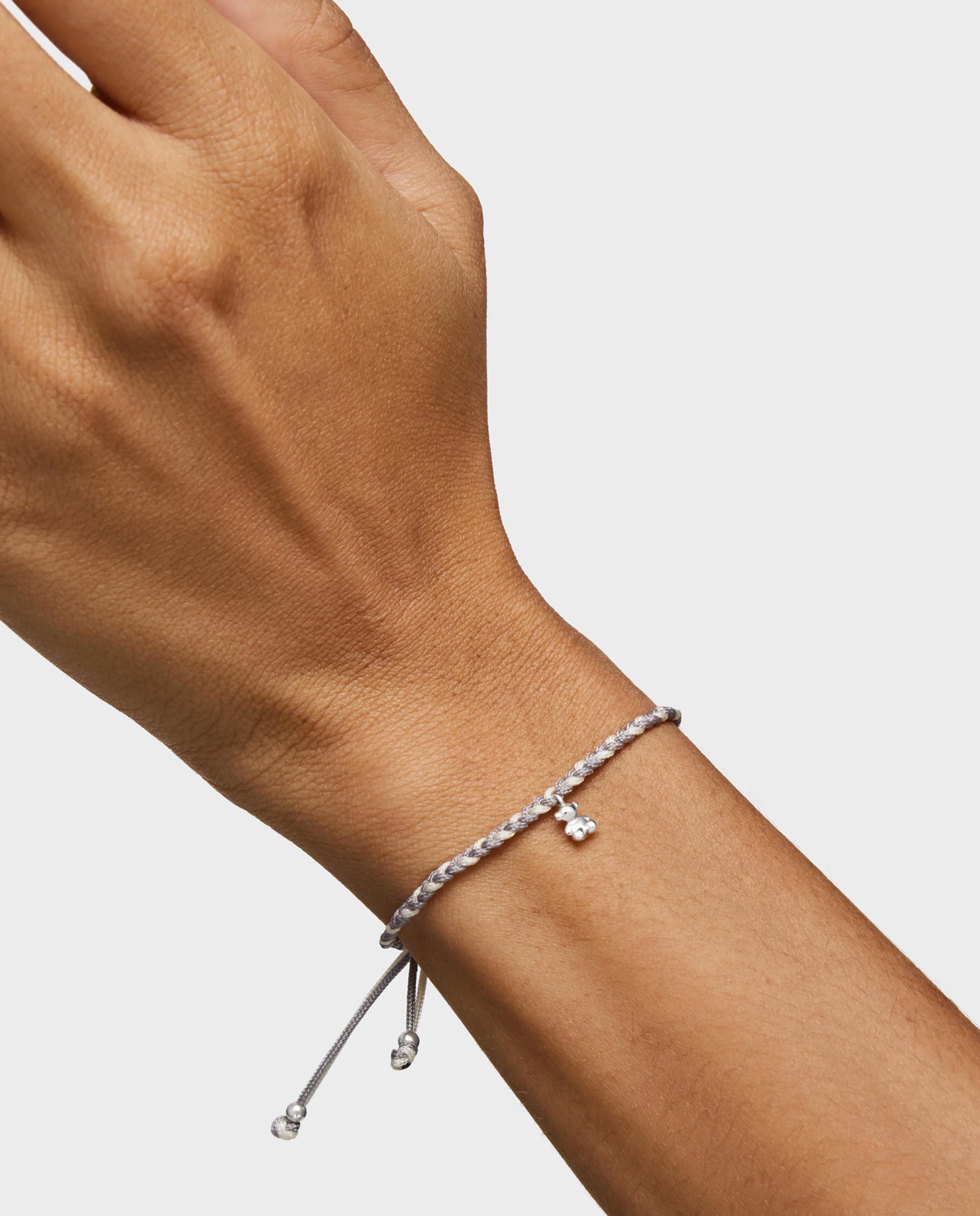 Pulseira com Motivos de Urso de Prata e Nylon em Cinzento Prata-6