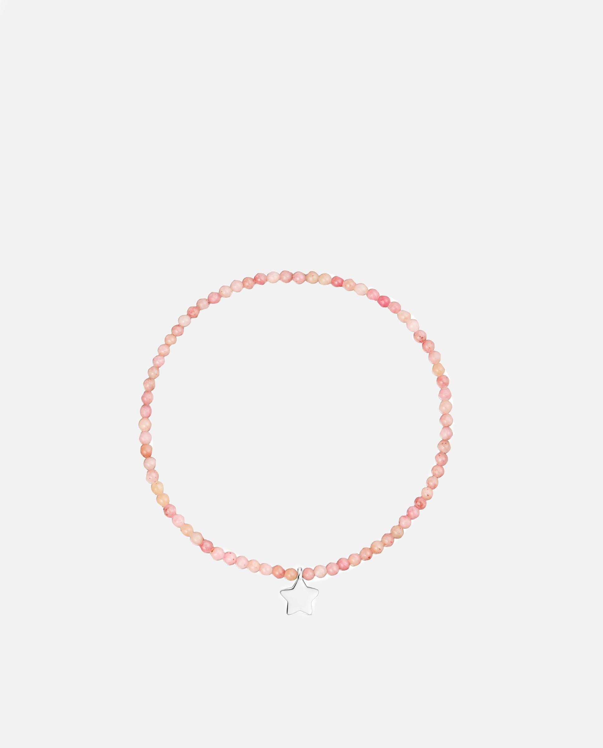 Pulseira Motivos Elástica com Ópalo Rosa e Estrela de Prata Rosa-2