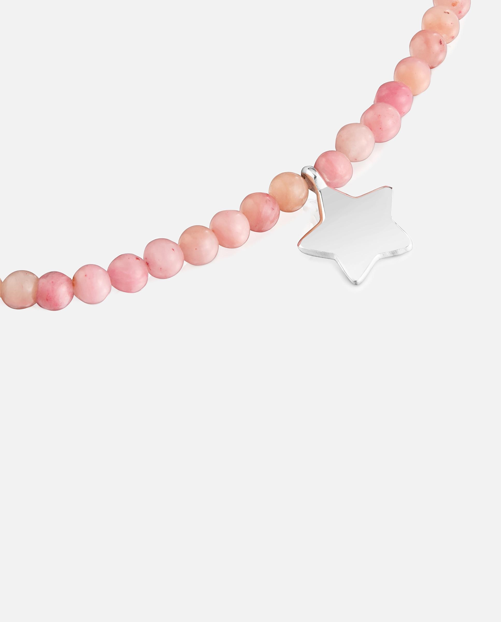Pulseira Motivos Elástica com Ópalo Rosa e Estrela de Prata Rosa-3