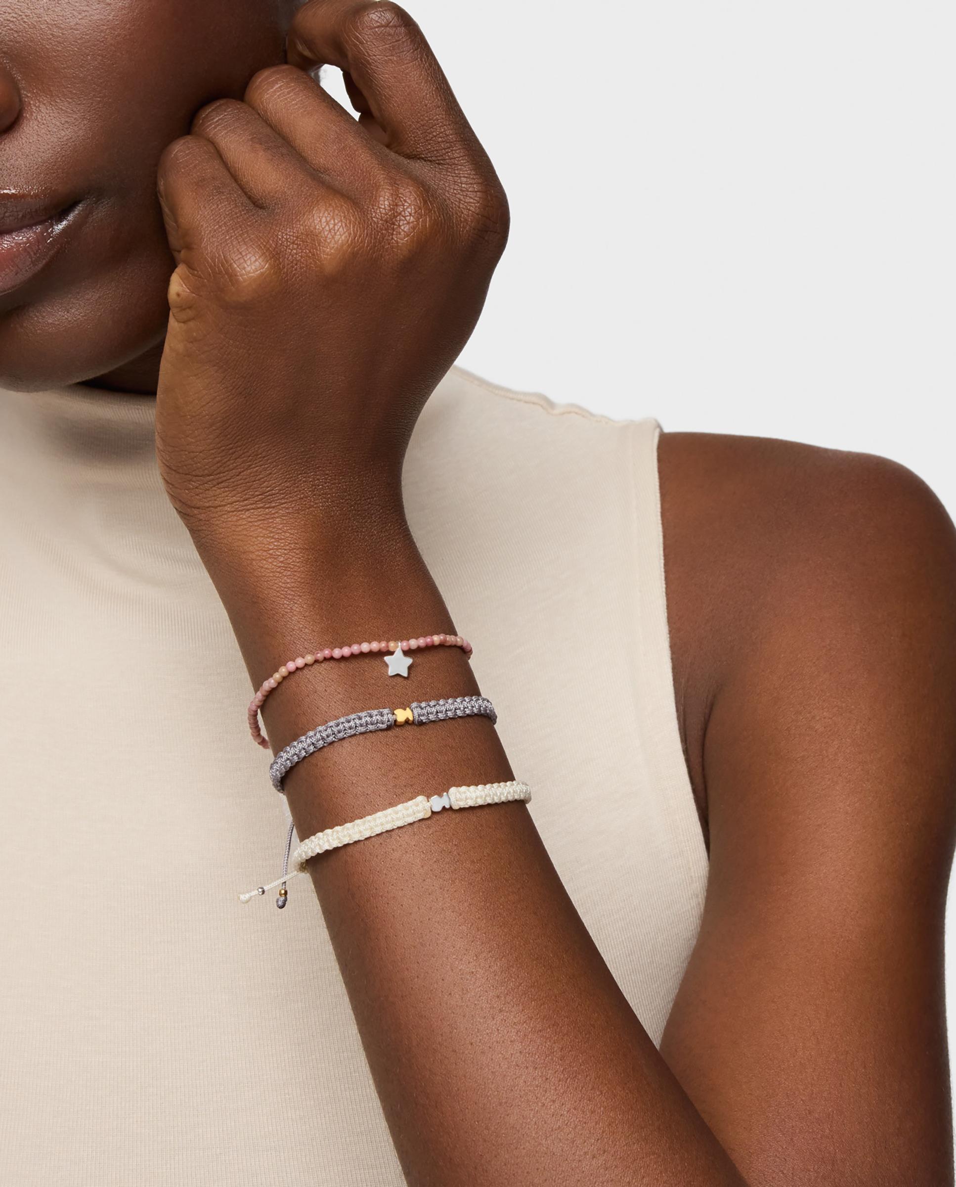Pulseira Motivos Elástica com Ópalo Rosa e Estrela de Prata Rosa-5